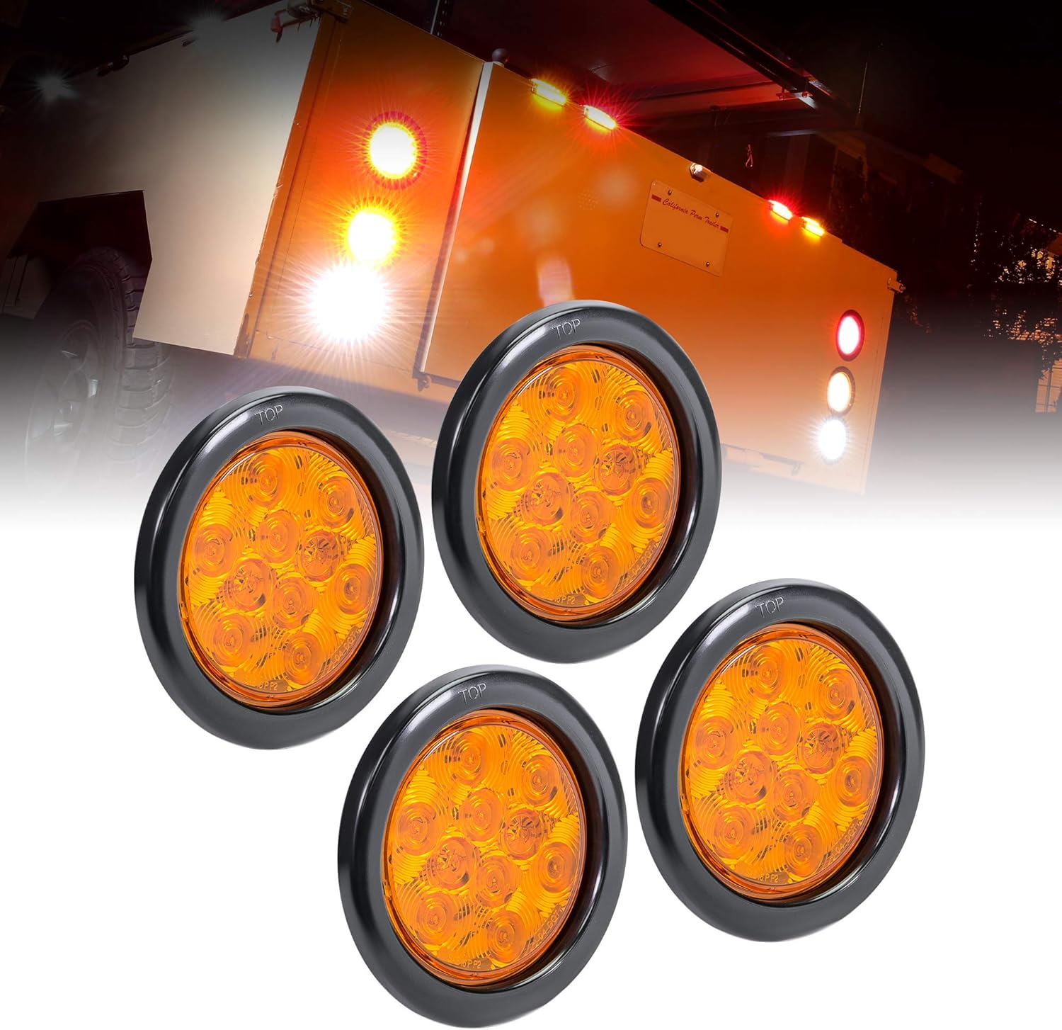 4pc 4" Round Amber LED Trailer Tail Lights [DOT certified
