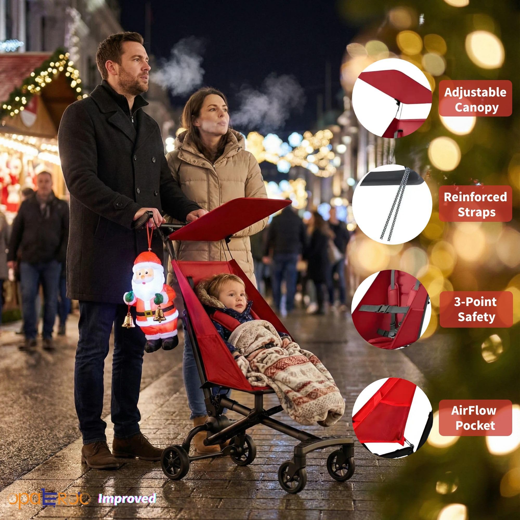 Poussette Légère Pour Avion, 2.8kg Pliage & Dépliage Instantané Poussette Portable, Poussette Bébé Compacte Taille Cabine Avec Coussin Cartoon Amovible Pour Voyage (0-4 Ans), 4 Couleurs red