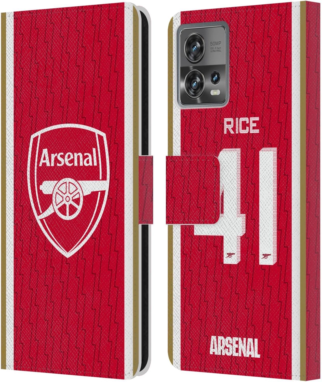 Head Case Designs Officially Licensed Arsenal FC Declan Rice 2023/24 Players Home Kit Leather Wallet Case Compatible with Motorola Moto Edge 30 Fusion