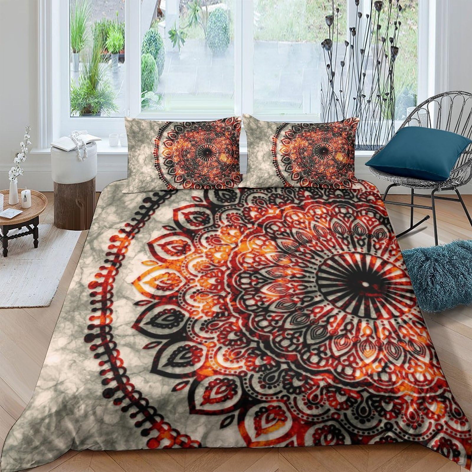 Ctjqhvkz Style-4 3D Printed Mandala Boho Fitted Sheet Microfiber Soft Orange Abstract Mattress Cover Bedroom Dorm Mattress Protection Decorative Single（135X200cm）