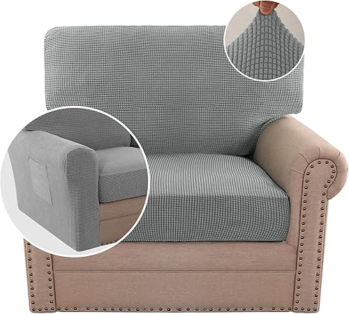 Miniatura 12 de H.VERSAILTEX Fundas de Sofá de Amor de Varias Piezas para Sofá de 2 Cojines, Fundas de Cojín de Sofá de Alta Elasticidad, Tela de Sarga Texturizada