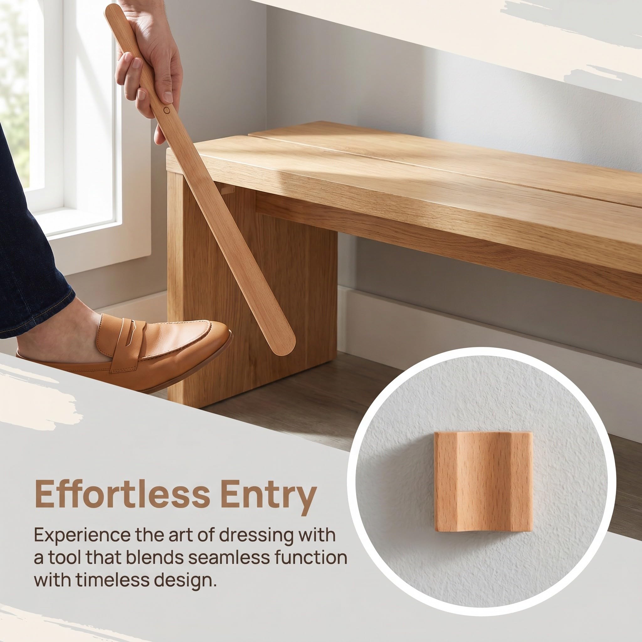 Lurrose 2 calzadores magnéticos de 55 cm (21,6"), calzador de madera con mango largo para personas mayores (hombres y mujeres), bastón de vestir con base magnética para montaje en pared para