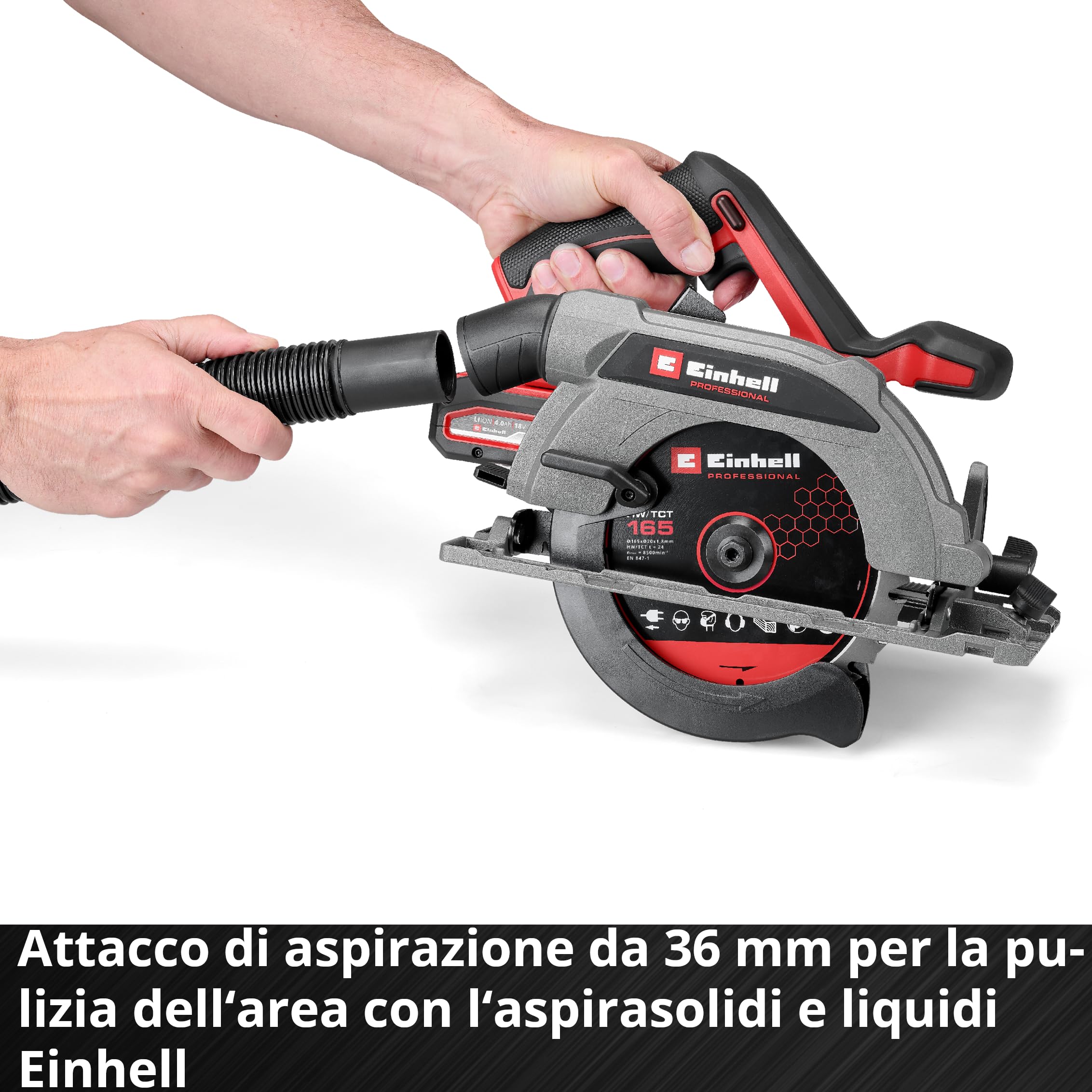 Einhell Professional Sega circolare manuale a batteria TP-CS 18/165 Li BL - Solo Power X-Change (18 V, Brushless, lama Ø 165 mm, regolazione dell'angolo di taglio senza attrezzi, senza batteria)