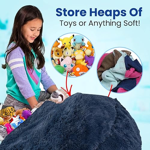 Miniatura 2 de Cheer Collection Bolsa de almacenamiento de animales de peluche, organizador de almacenamiento de juguetes para niños y silla puff con asa, bolsa de