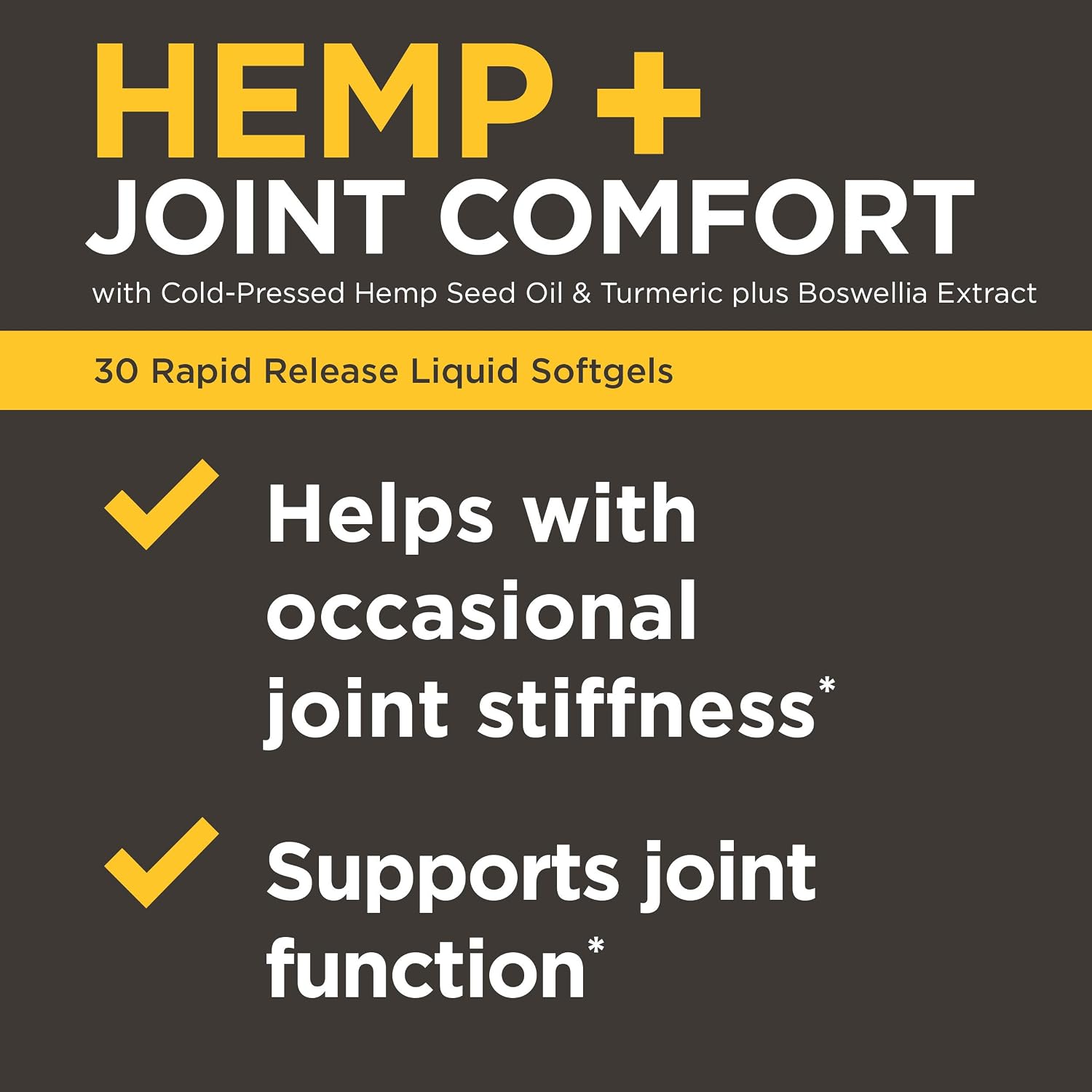 Nature's Bounty Hemp + Joint Comfort, for Improved Joint Comfort, 30 Rapid Release Liquid Softgels