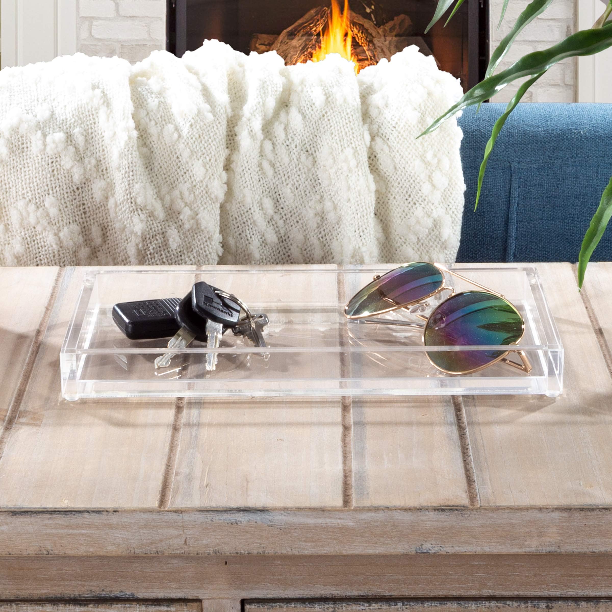 Acrylic Catchall Tray-Decorative Clear Rectangular Modern Minimalist Valet Organizer for Bedside, Bathroom or Office Storage