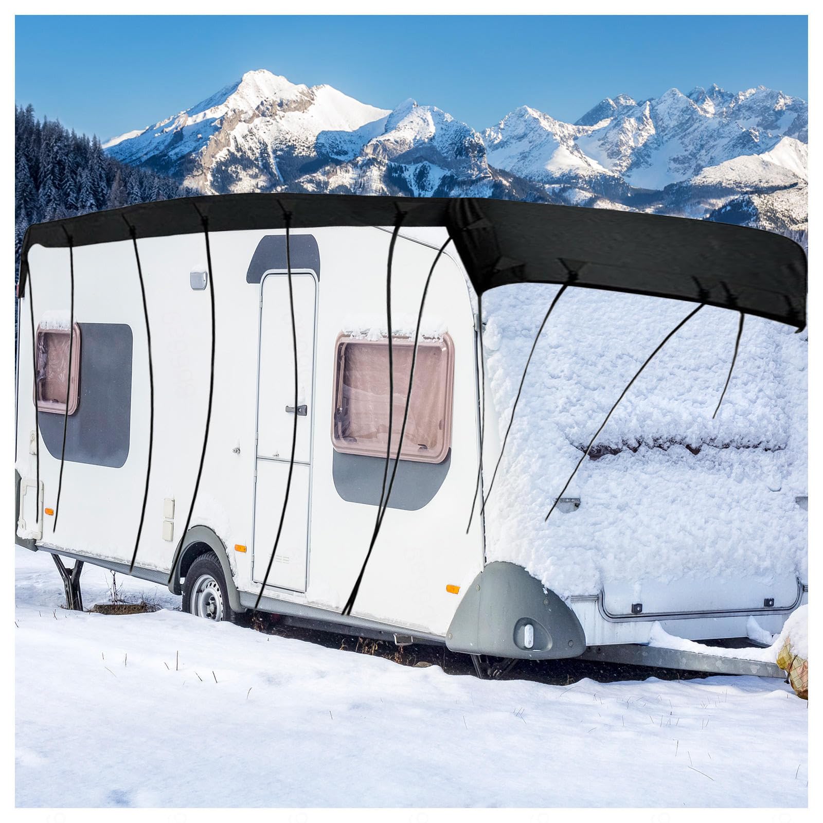 RRRYYYZZ HFKJway Camper Cover Waterproof 210D Oxford Cloth Camper Cover Waterproof Wind, Rain and Snow Proof Pop up Trailer Cover Camper Cover,Black-6.5m×3m