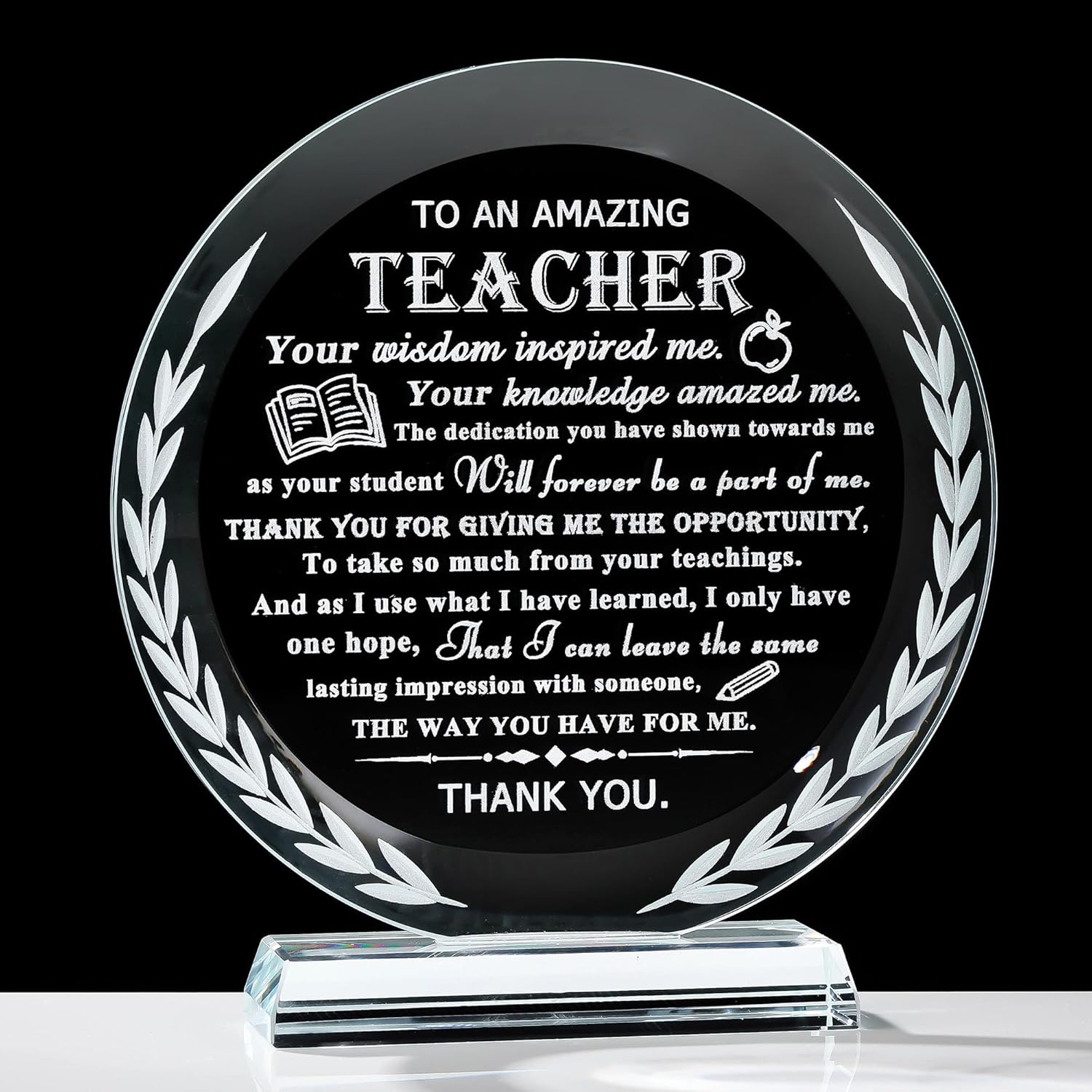 Teacher Appreciation Gifts for Women Men - Crystal Teacher Plaque with Colorful Base Best Teacher Birthday Christmas Retirement Teachers' Day Graduation Gifts Thank You Teacher Gifts from Student