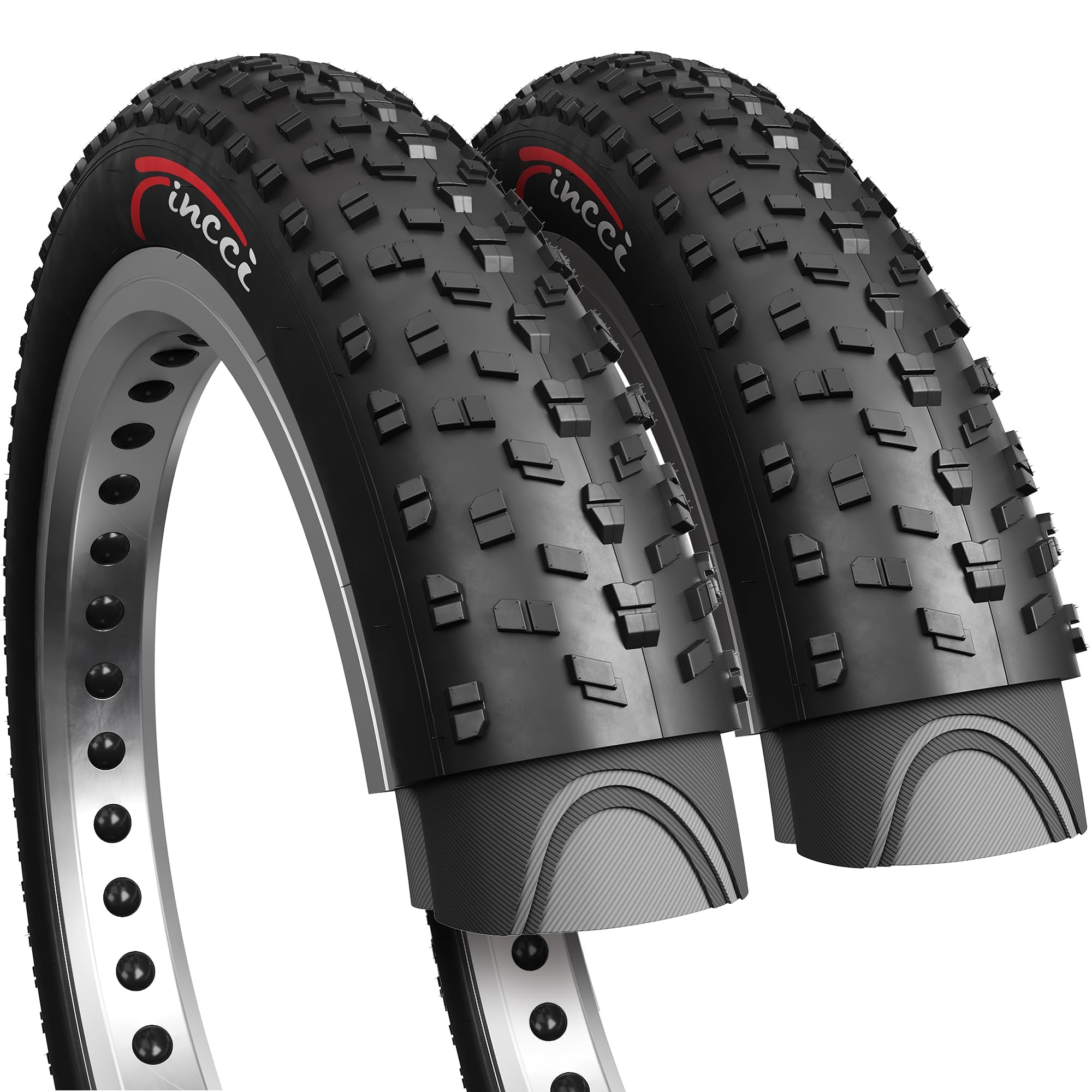 Fincci Fat Bike Tyres 26 x 4.0 Inch - Foldable Pair 26 inch Bike Tyre for Adult Electric Bikes - Fat Tyres Mountain Bike 100-559, for Off-Road, Dirt, Mud and Cross-Country