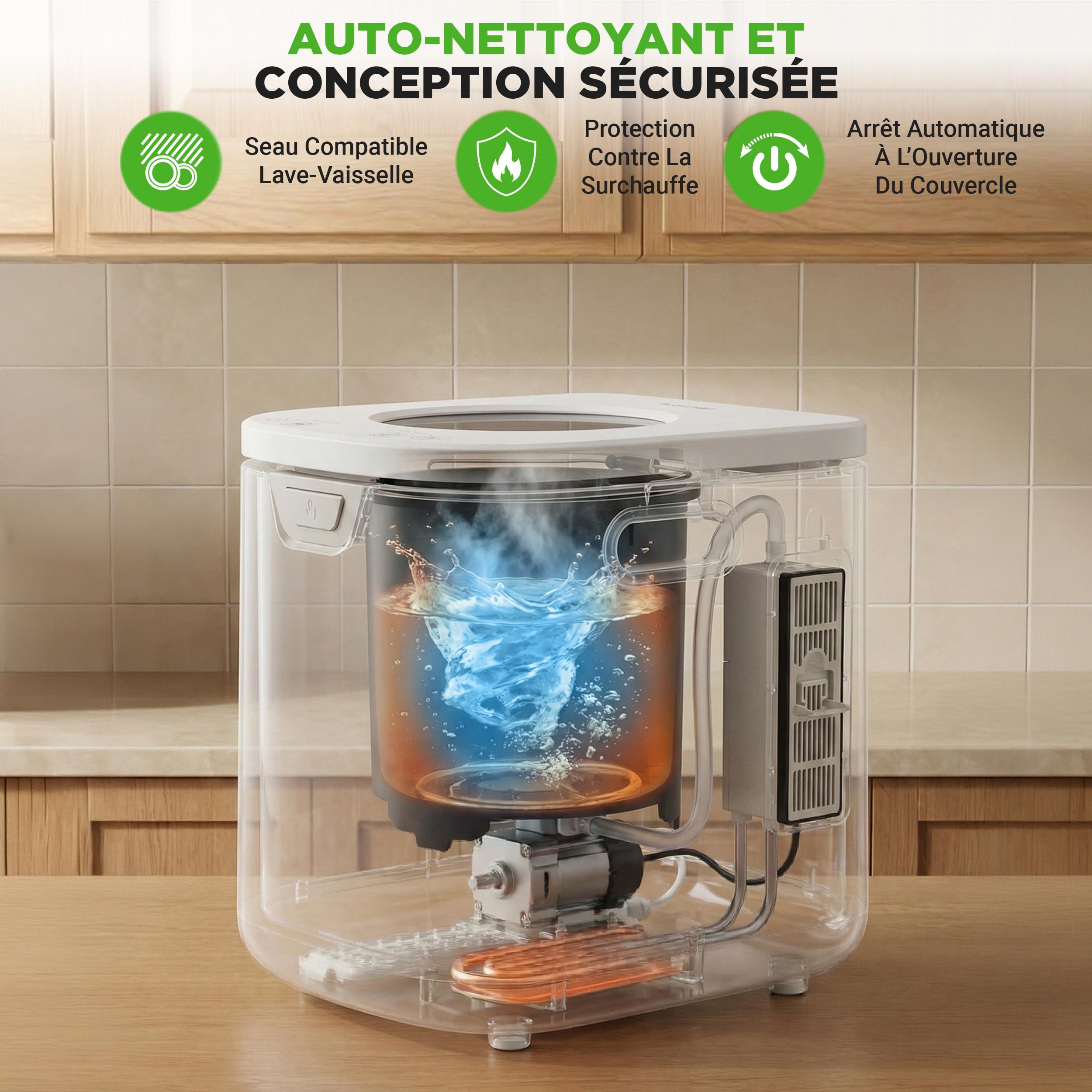 NutriChef composteur électrique de Cuisine 3,8 L – Composteur Intelligent de comptoir avec 2 filtres à Charbon Anti-odeurs, 3 Modes automatiques, Usage intérieur, Blanc