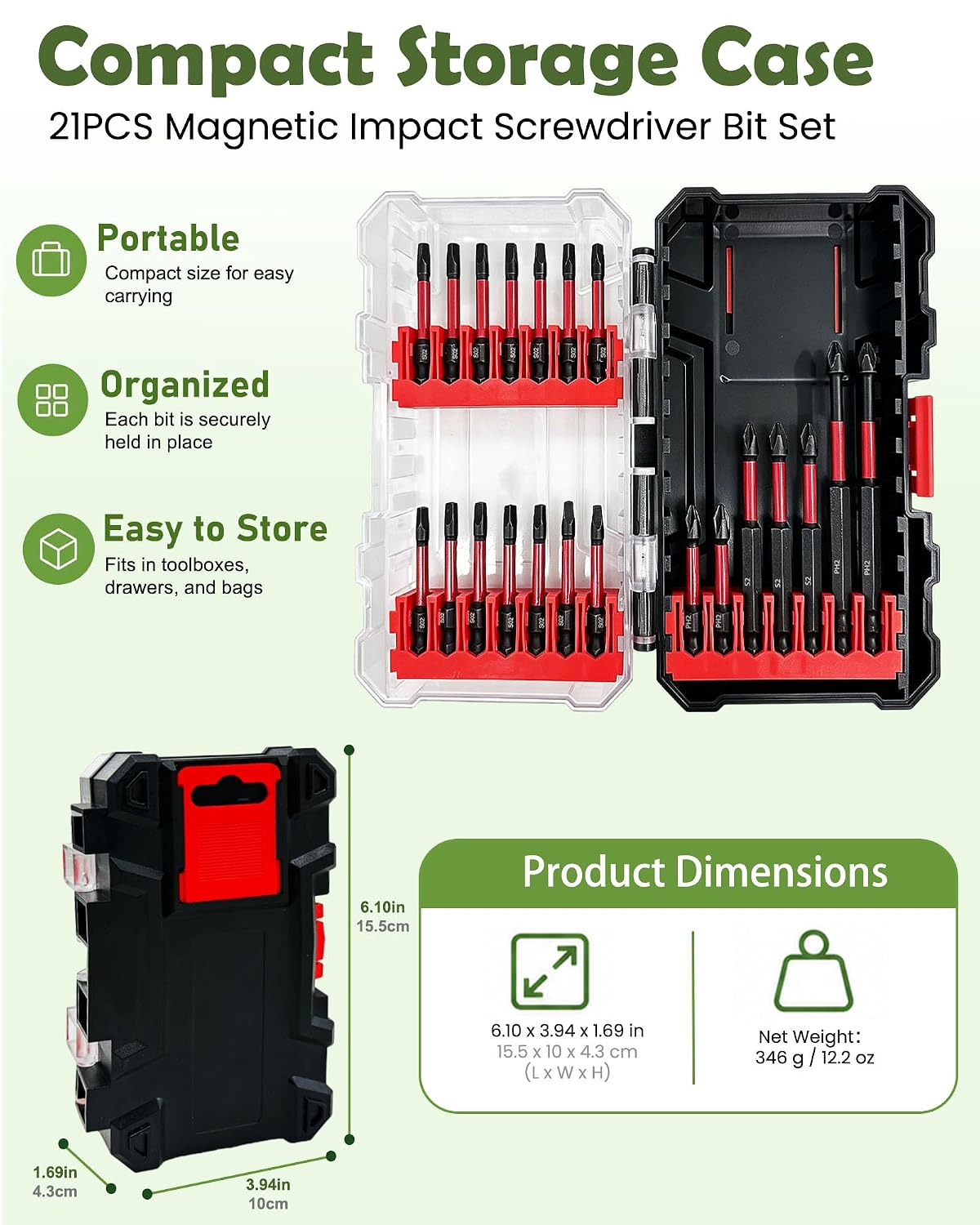21PCS Drill Bits,Screwdriver Bit Set,Includes PH2 Cross and SQ2 Square Bits | Impact Driver Bit Set,Drill Bit Screwdriver Set,Tool Bits,S2 Steel,50/75/100mm Lengths,Dual-use For Drills and Manual Drivers
