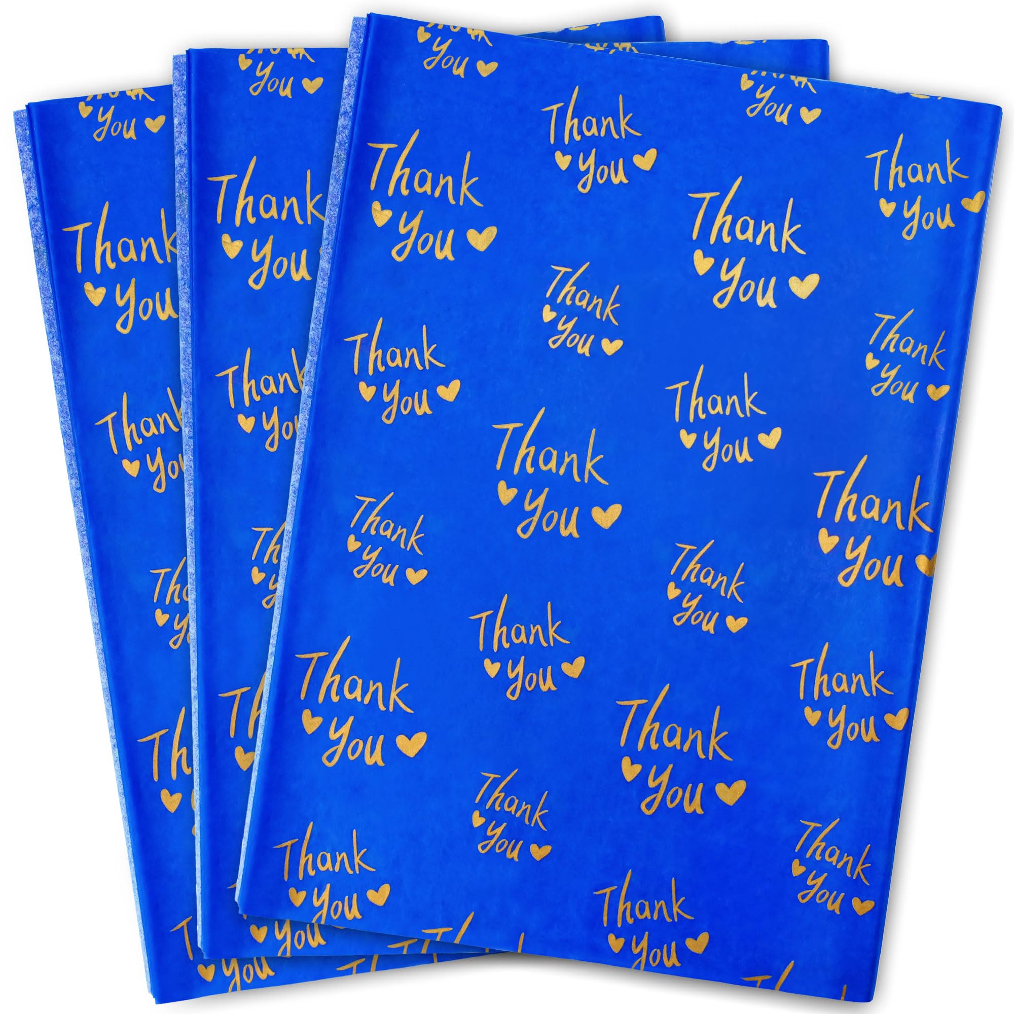 MR FIVE 50 Sheets Navy Blue with Gold Thank You Tissue Paper Bulk,20" x 14",Navy Thank You Tissue Paper for Packaging,Gift Bags,Navy and Gold Tissue Paper for Graduation,Birthday,Thanksgiving