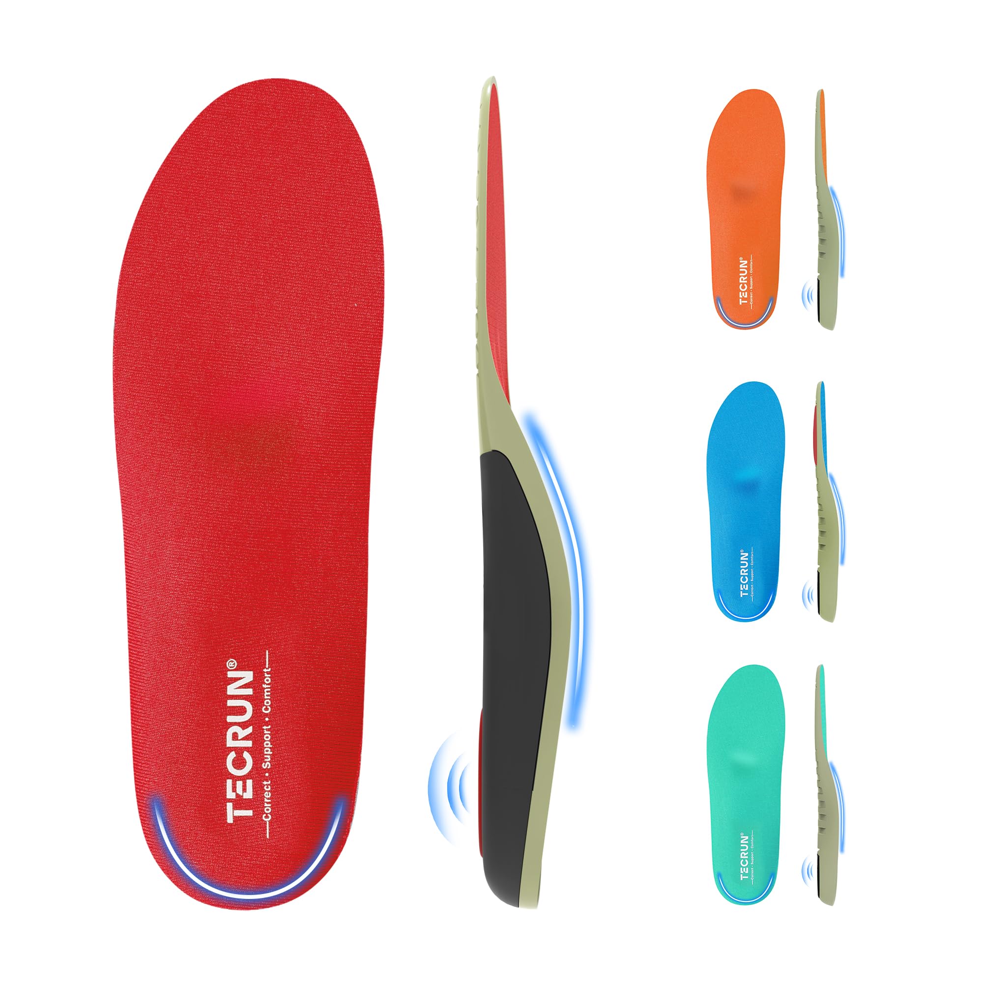 Plantar Fasciitis Relief Insoles Orthotic Arch Support Inserts Women Men - 8 in 1 Foot Pain Relief Shock Absorb Work Boot Shoe Insoles 4 Arch Types