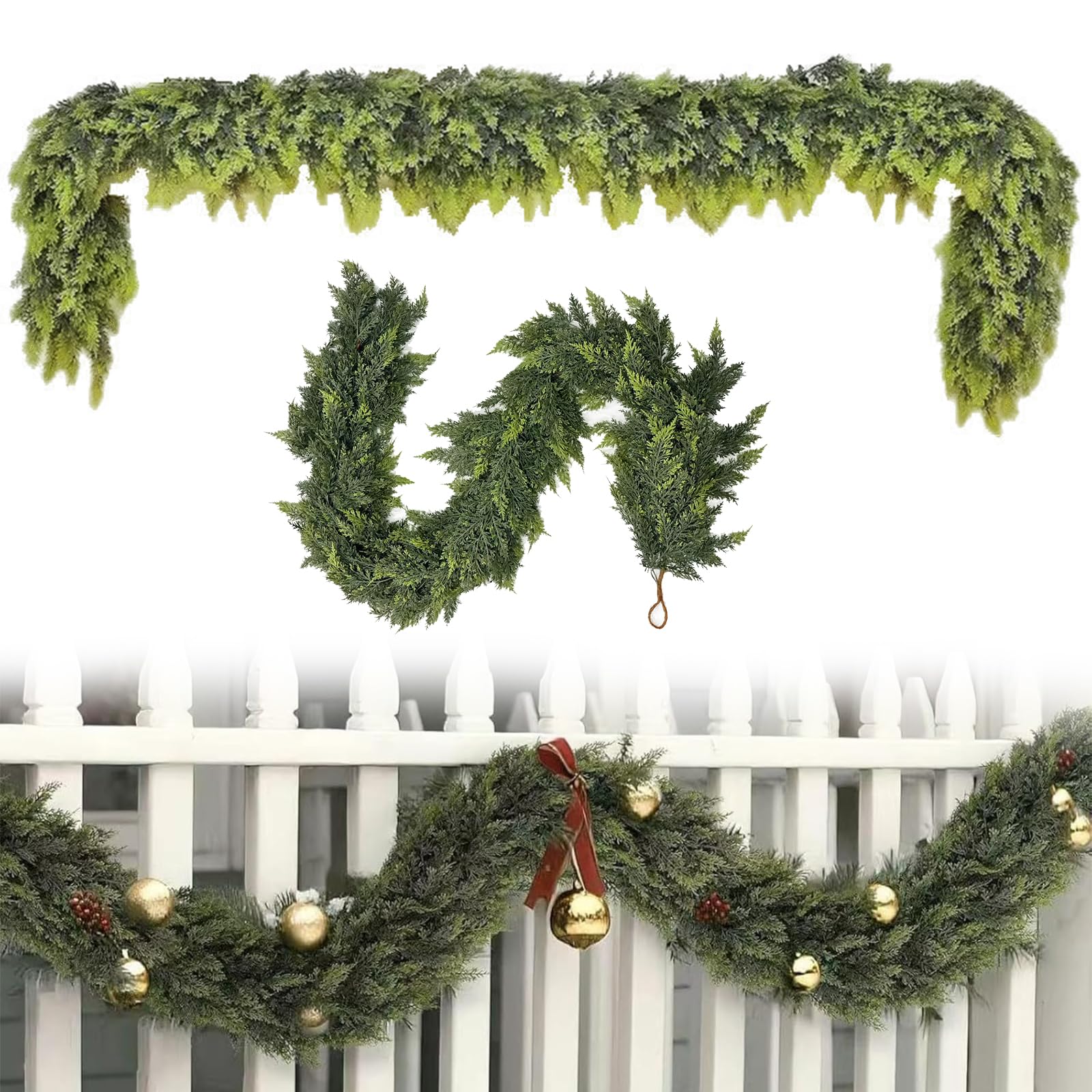 Guirnalda de Cedro navideño, Planta Colgante Artificial, Guirnalda de Cedro navideño para manteles, escaleras y decoración de Puertas, Tallo de vegetación navideña 1.8m(80) 1660g