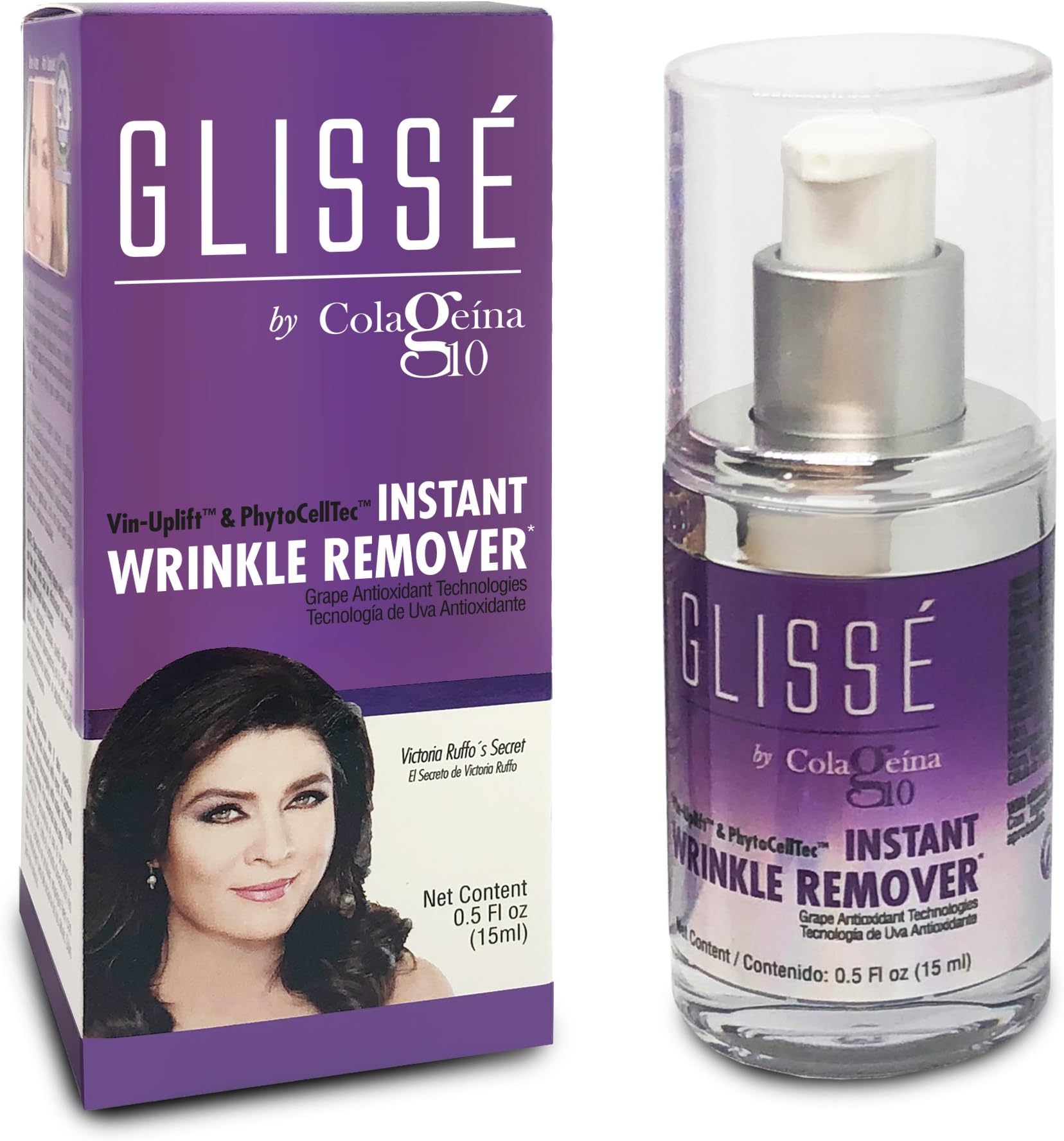 Glissé by Colageina 10 Instant wrinkle remover gel. Reduce the appearance of lines and eye puffiness, skin lifting with tightening effect that lasts up to 8 hours. Visible results in 90 secs or less