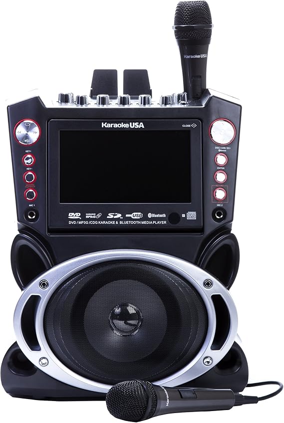 Karaoke USA GF845 Complete Karaoke System with 2 Microphones, Remote Control, 7 Color Display, LED Lights - Works with DVD, Bluetooth, CD, MP3 and All Devices