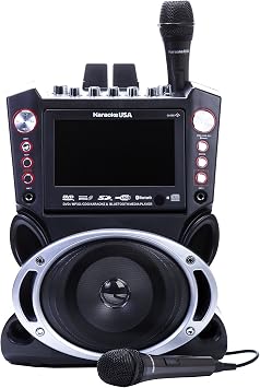 Karaoke USA GF845 Complete Karaoke System with 2 Microphones, Remote Control, 7 Color Display, LED Lights - Works with DVD, Bluetooth, CD, MP3 and All Devices