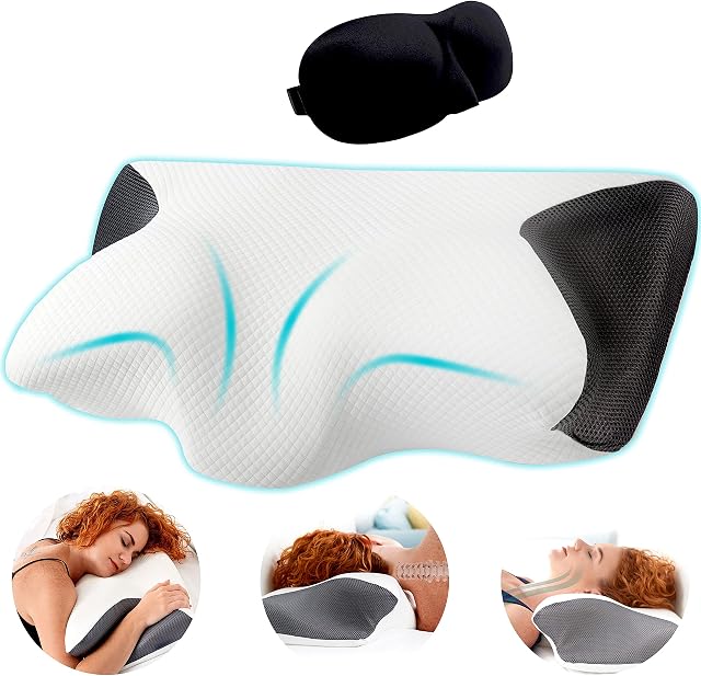 TheComfortZone Neck Pillow For Neck Pain Orthopedic Pillow For Shoulder Pain Memory Foam Pillow For Side Sleepers with Infused Cooling Charcoal Anti Snore Pillow