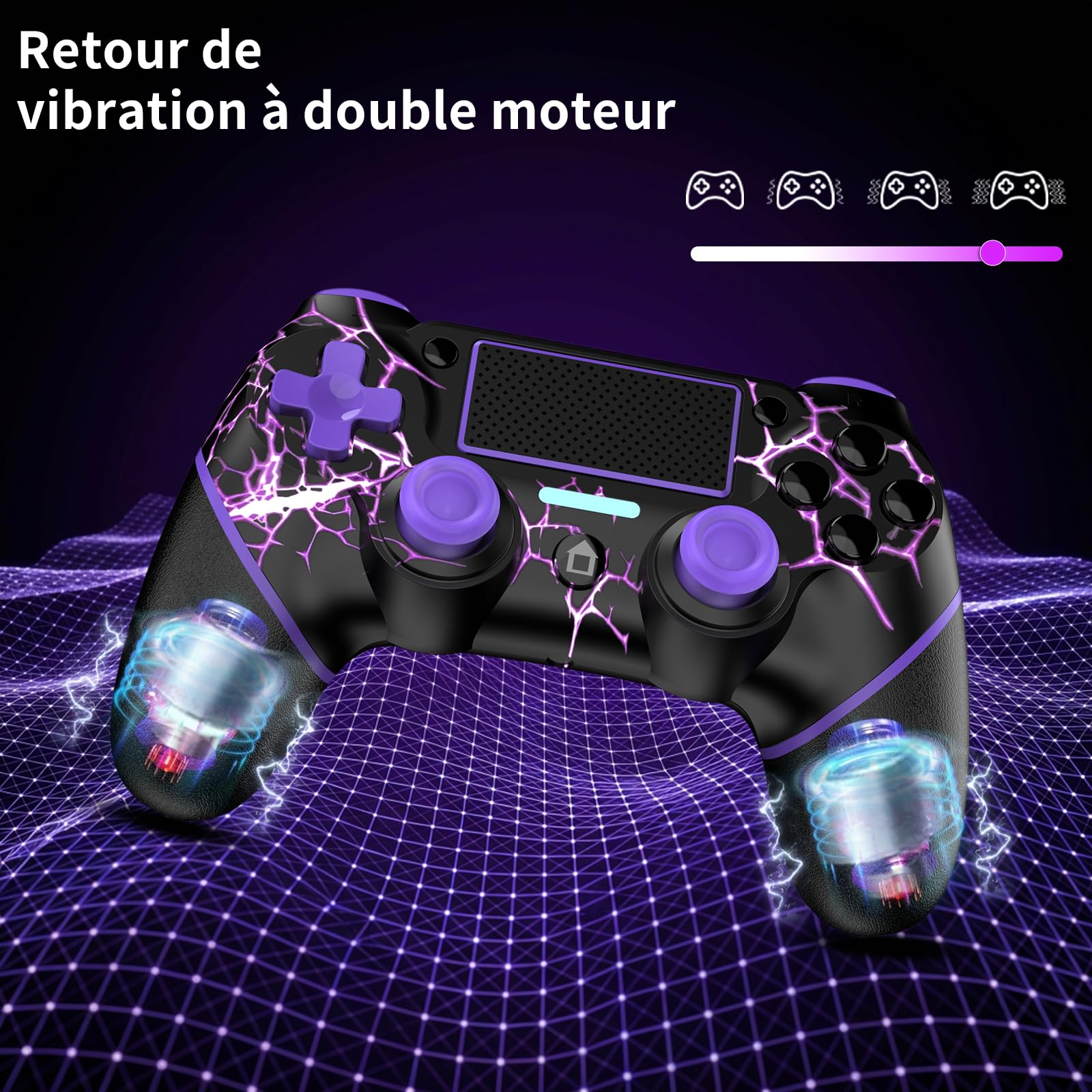 Reddening pour Manette PS4, Manette Pc pour PS4/Pro/Slim/PC, Joystick avec Bouton Turbo/Retour, Double Vibration, Gyroscope 6 axes et écran tactile, Purple