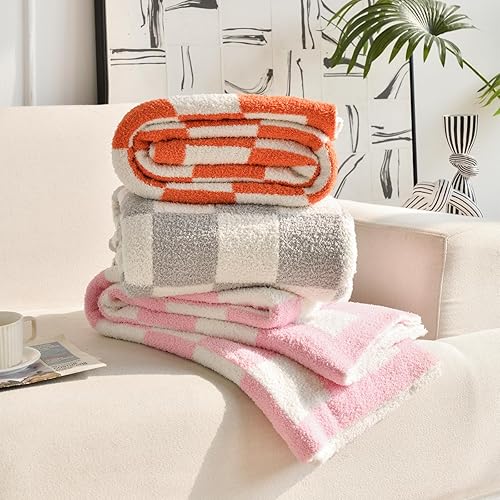 Miniatura 6 de Manta a cuadros para sofá, mantas de tablero de ajedrez con microfibra suave y esponjosa para cama y sofá, manta decorativa ligera de punto acogedor
