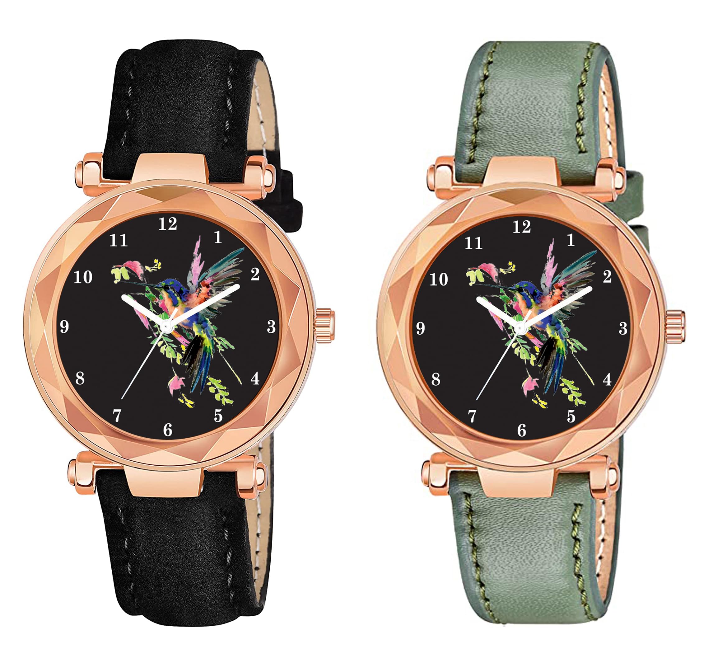 Red Robin Alluring Analogue Chakli Black Dial Lether Strap Graceful Stylish Wrist Watch for Women and Girls, Pack of 2 - GEN-RG-CHAKLI-VEL (Black-Green) (B0C94CPV1P) Amazon Price History, Amazon Price Tracker