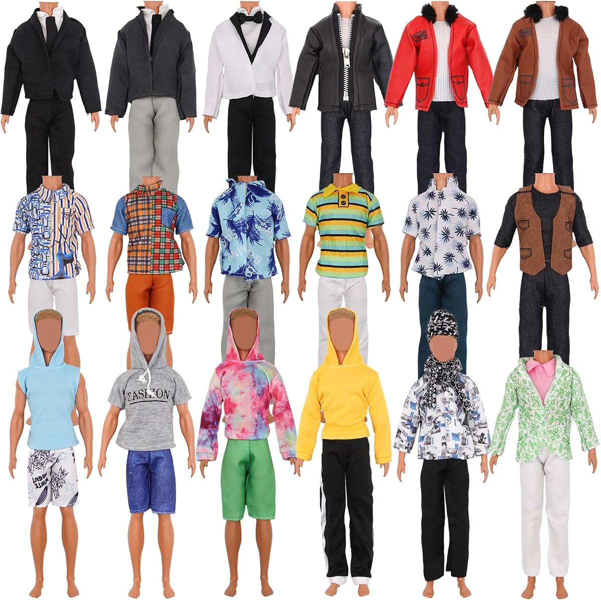 ZTWEDEN Ropa de muñeca para niño de 12 pulgadas con chaquetas de cuero, camisas, sudaderas, pantalones cortos, camisetas para niñas y niños, regalo de Navidad (6 juegos al azar, 12 piezas)