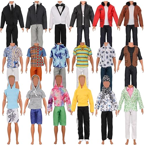 ZTWEDEN 12 Inch Boy Doll Clothes with Leather Jackets Suit Shirts Sweatshirts Shorts Pants T-Shirts for Girls and Boys Xmas Gift (Randomly 6 Sets, 12 Pieces )
