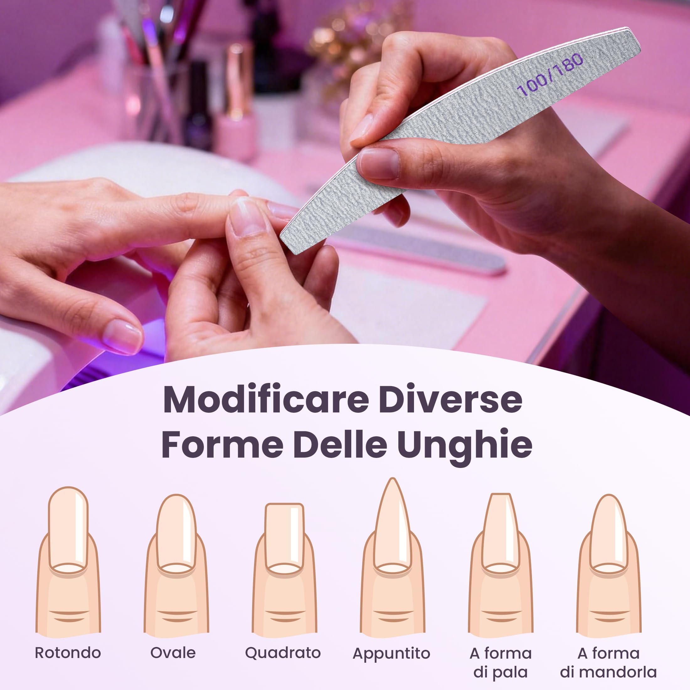 20 Pezzi Lime per Unghie 100 180 Grana, Lima per Unghie a Doppia Faccia, Riutilizzabile Kit Lima Unghie per Manicure in Gel, Tip, e Set Professionale per Unghie