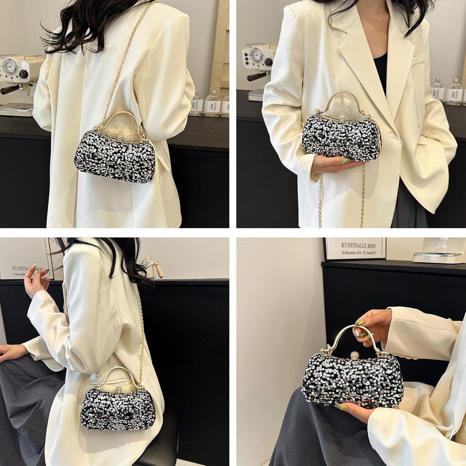 Women's Evening Handbag, Elegant Sequin Evening Bag, Top-handle Clutch, Sparkly Rhinestones Evening Crossbody Bag