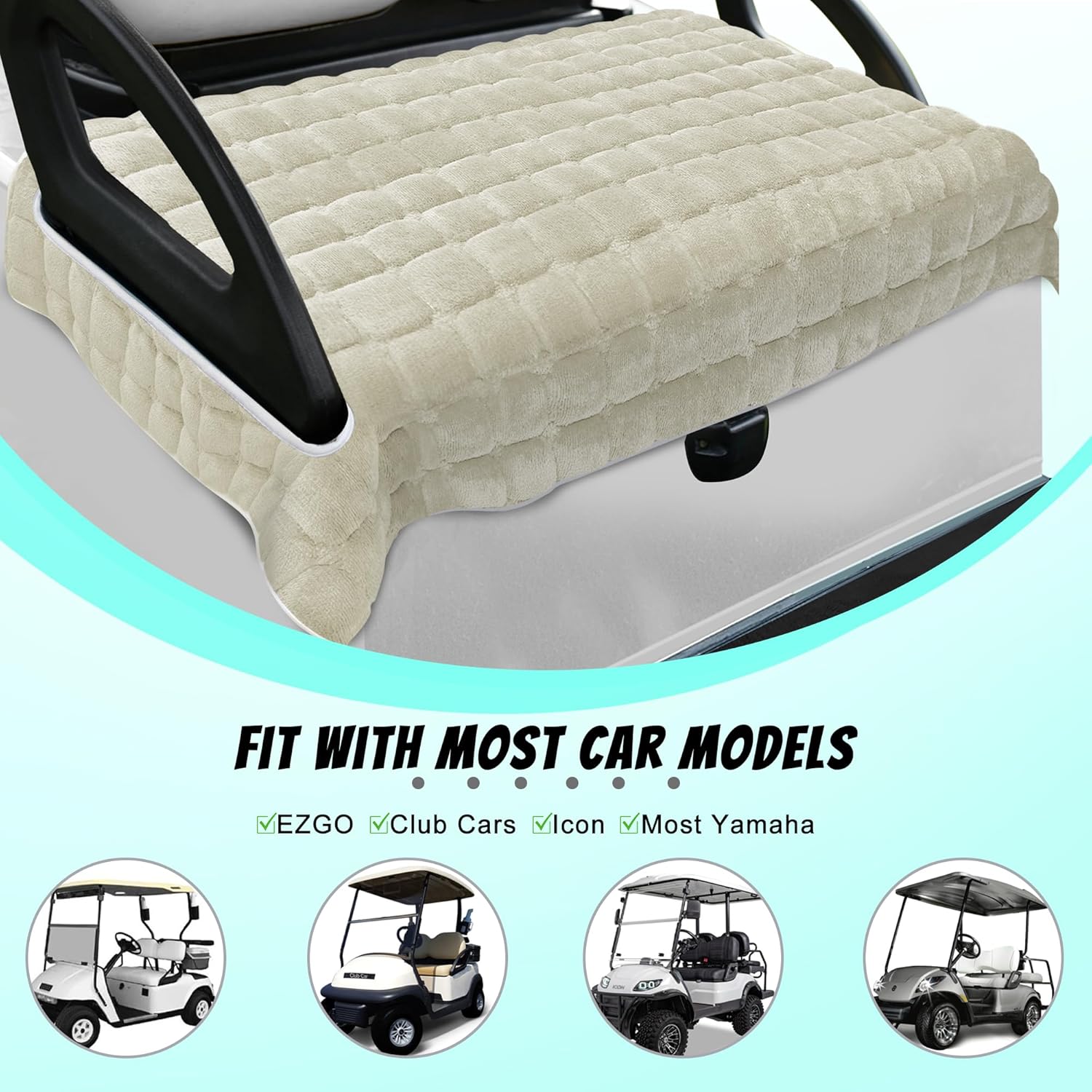 YOKYHOM Golf Cart Seat Covers, Extra Thick Deep-Pile Seat Towel Blanket with Non-Slip Backing for Warmth, Fits EZGO, Club Car, Yamaha and More 2 & 4 Passenger Carts, 50"x27.5", Off-White