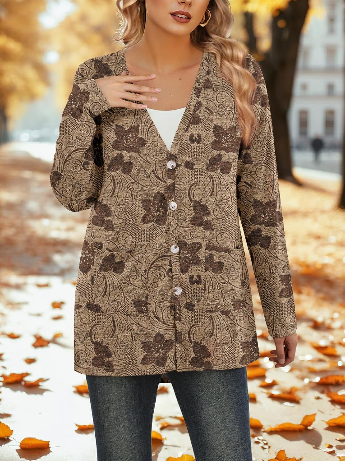 Feiersi Womens Casual Lightweight Cardigan Soft Knit Cardigan Sweater Open Front Long Sleeve Coat with Pockets - Image 3