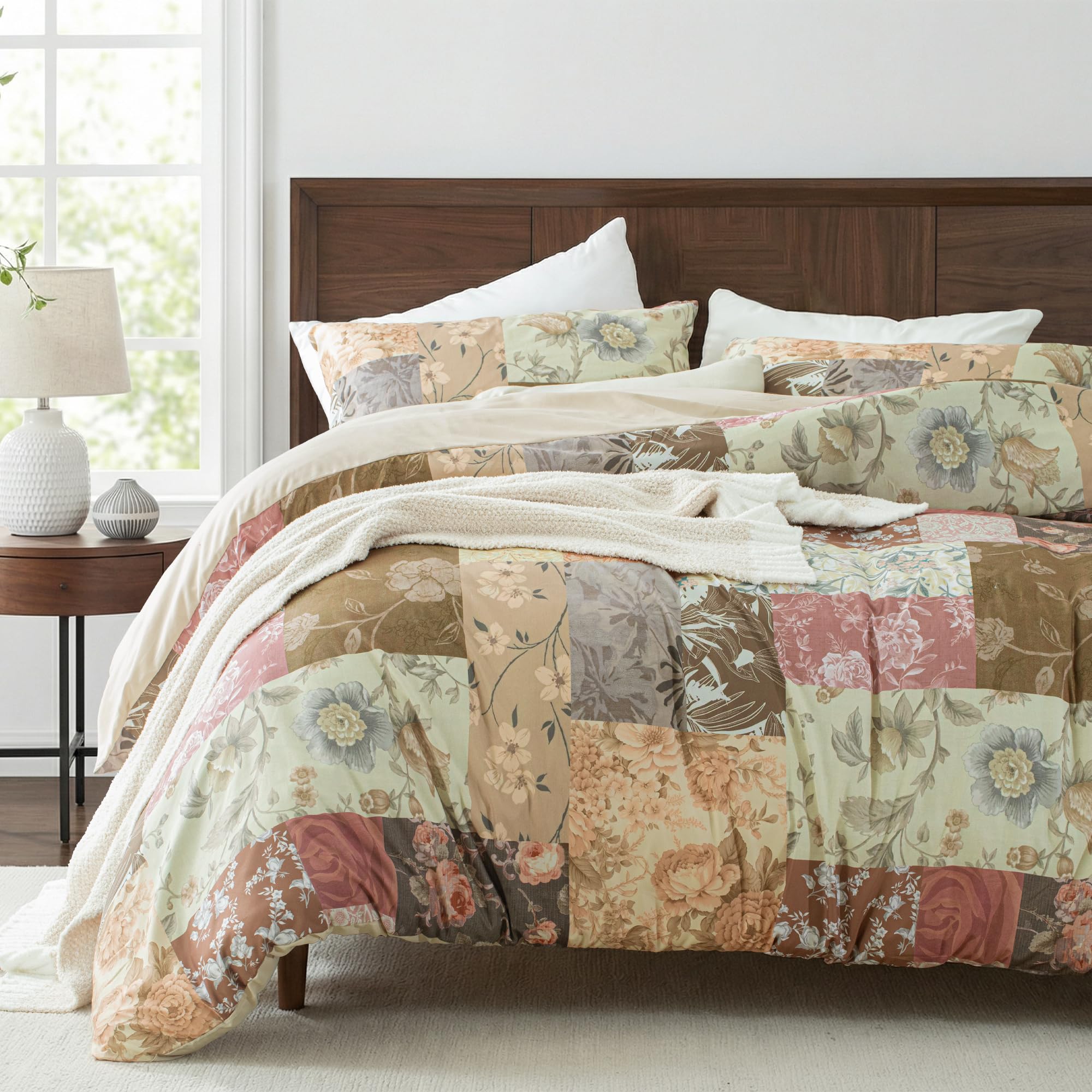 Whale Flotilla Single Duvet Cover Set, 2-Piece Soft Microfiber Printed Floral Bedding Sets with Pillowcase, Reversible Quilt Cover Sets with Zipper Closure and Corner Ties, 135x200cm, Red