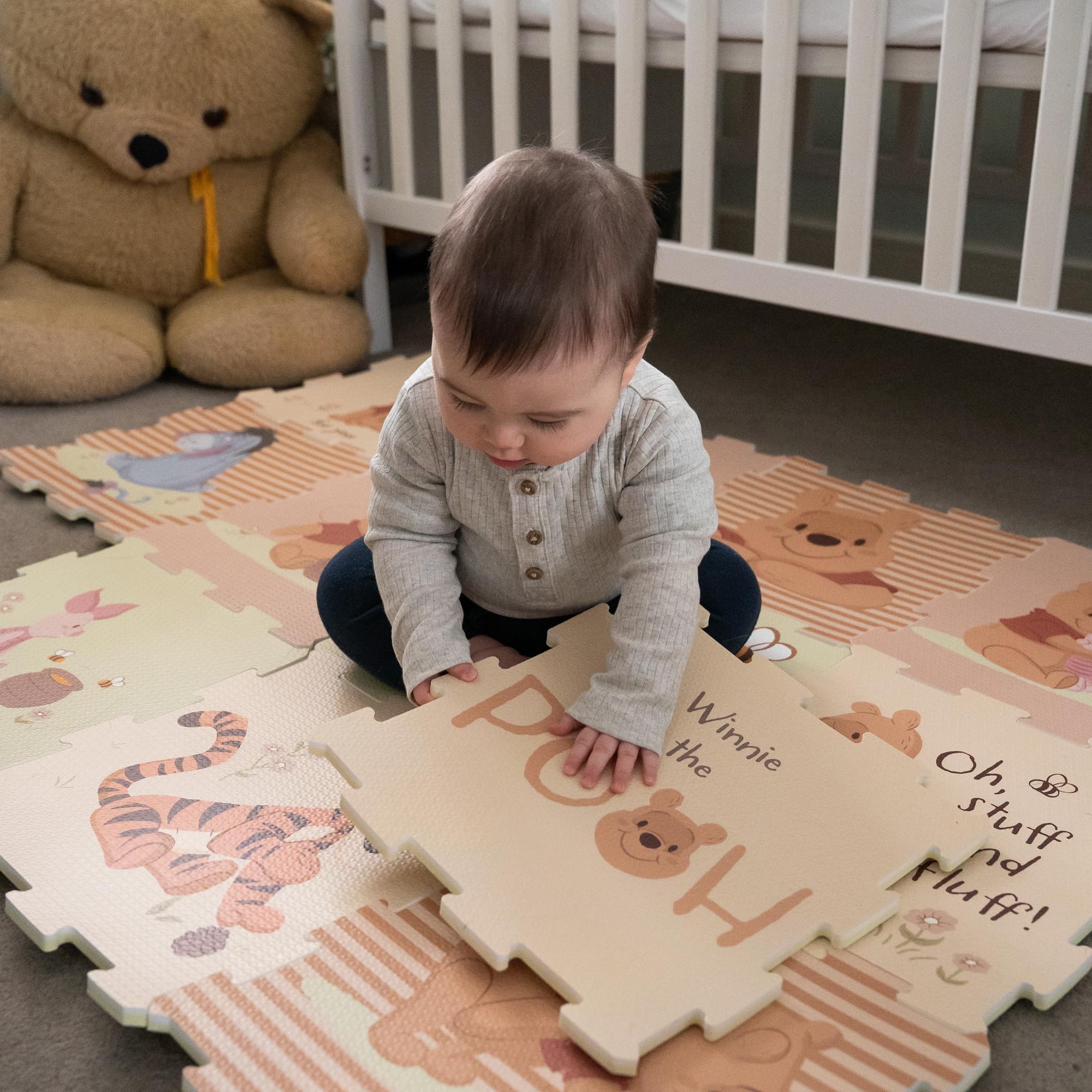 Disney Winnie The Pooh - Tapetes de Espuma Suave para bebés y niños pequeños, para Corral, Tiempo Boca Abajo, 10 mm de Grosor, 12 Piezas entrelazadas para niños