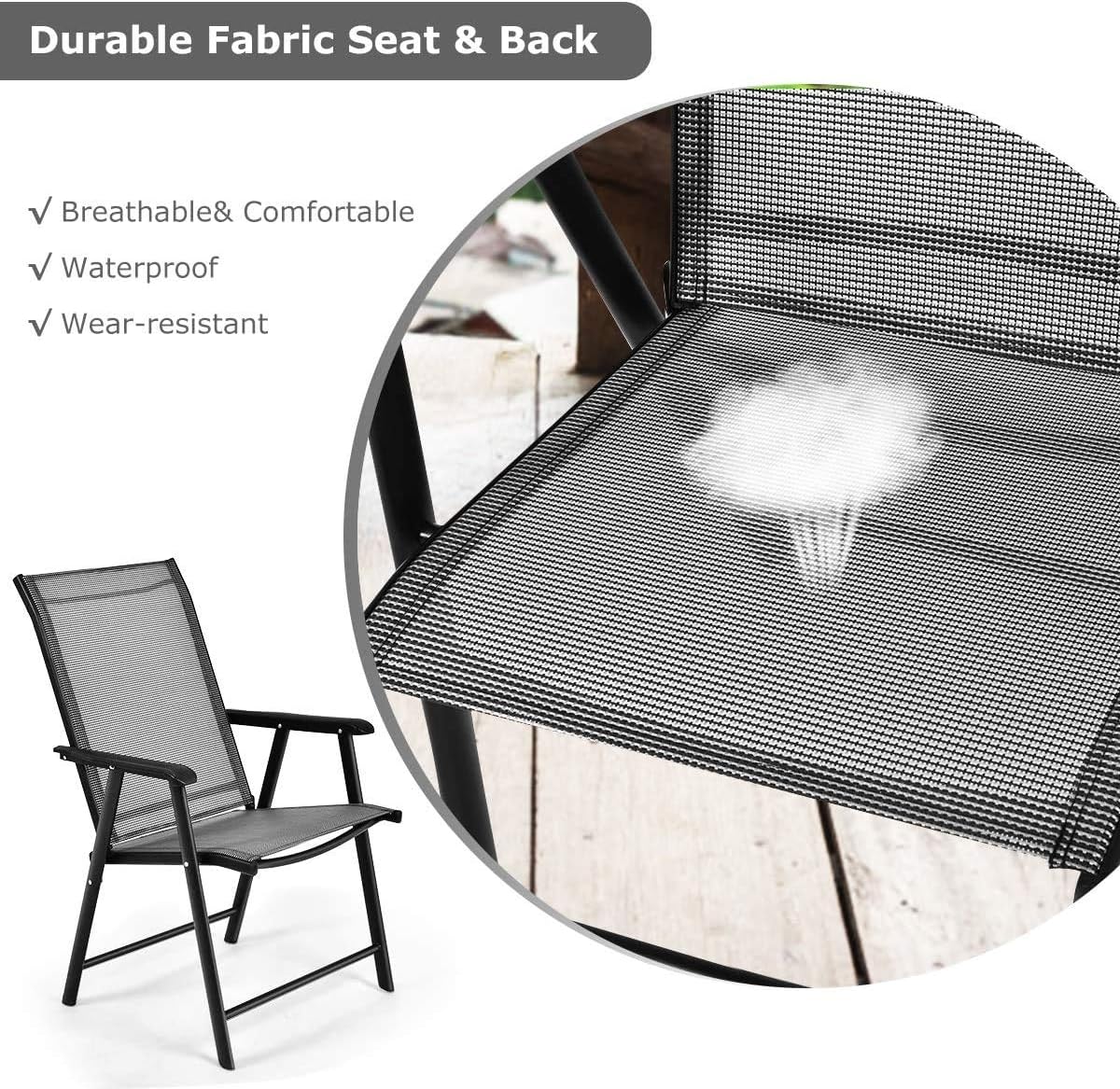 ReunionG Foldable Patio Chairs Set, Portable Indoor Outdoor and Indoor Chairs with Armrests and Footrest, Metal Frame and Breathable Chairs Set for Dining Lawn Garden Backyard Poolside (4PCS)