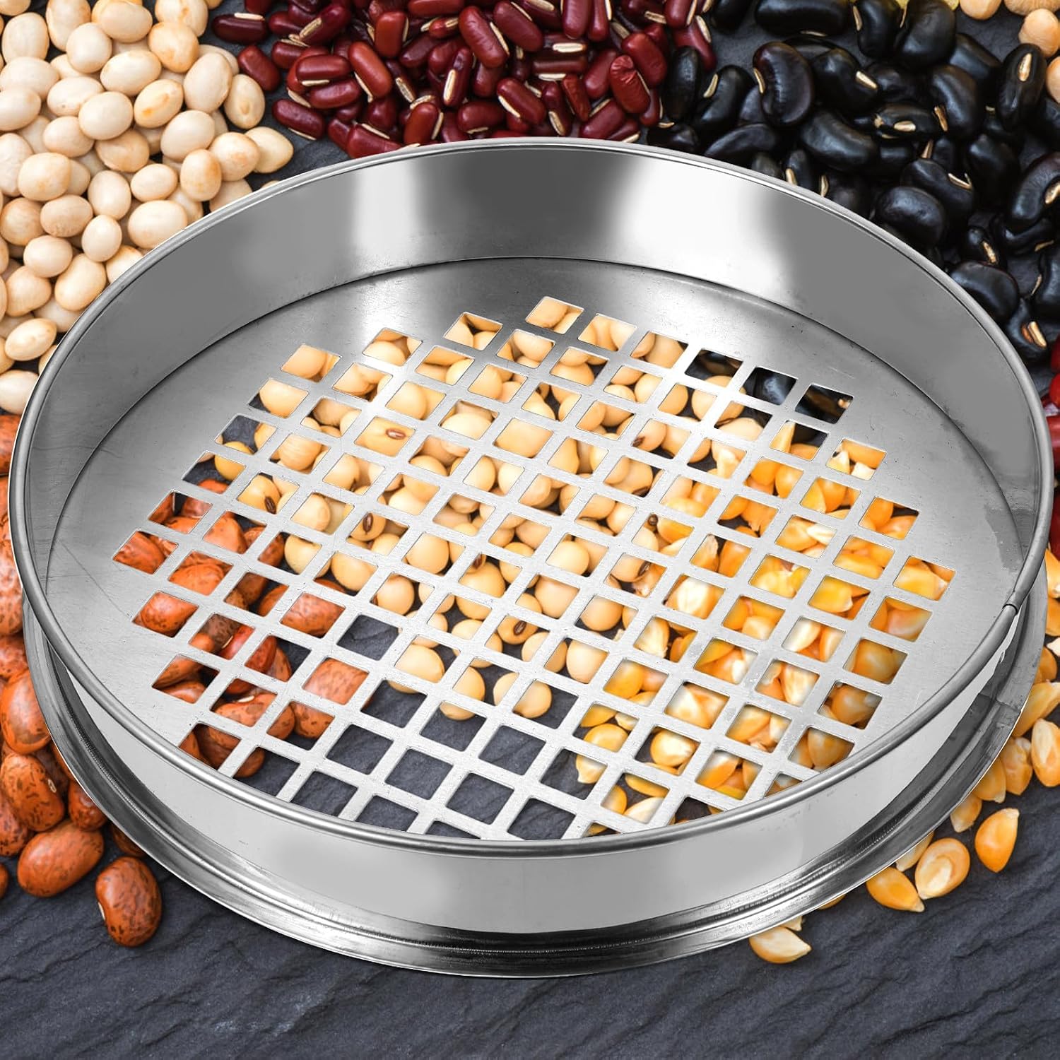 Generic Blueberry Grading Stainless Steel round Mesh Sieve 30cm Diameter 15mm Hole Size Food Strainer for Home Kitchen Cooking