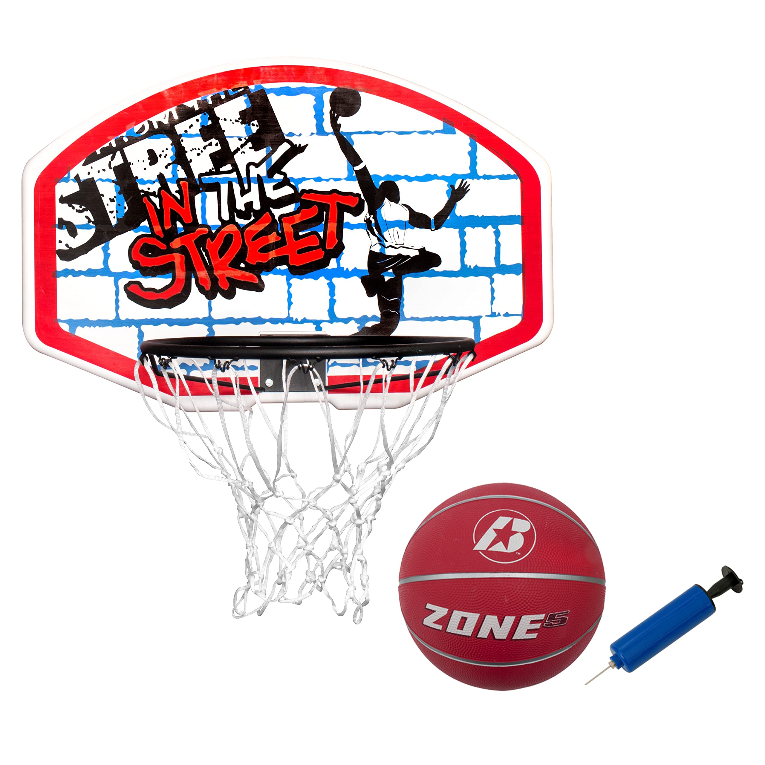 Sure Shot In The Street Backboard and Ring Set with Basketball and Pump - Red - 35 Inch Polypropylene