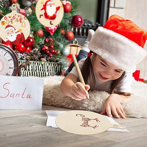 Miniatura 6 de 8 piezas de recortes grandes redondos de madera para farol (11 pulgadas) adornos colgantes de discos de madera en blanco con agujero, círculos de