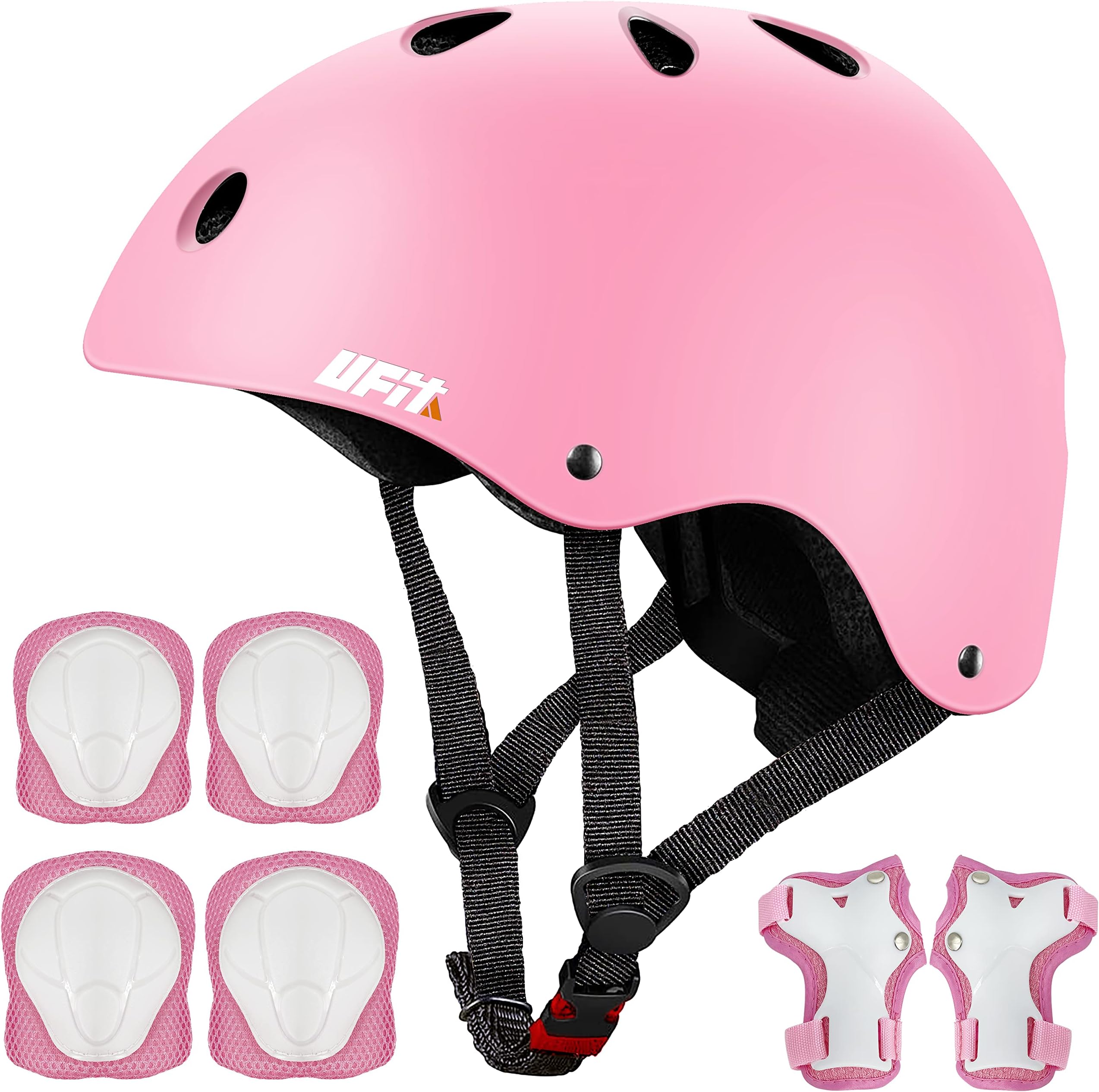 Kids Protective Gear Set and Helmet,Boys Girls Adjustable Helmet with Pads Set Knee Elbow Pads and Wrist Guards for Roller, Scooter, Skateboard, Bicycle for 3-8 Years Old Kids (Pink)