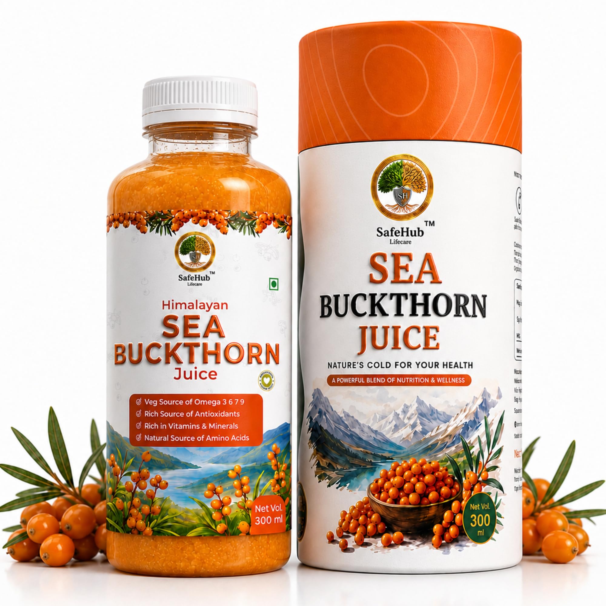 Safehub Lifecare Himalayan Sea Buckthorn Juice 300ml | Rich in Vitamin C, Omega 3, 6, 7, 9 & Antioxidants | Supports Immunity, Skin Glow & Gut Health 30 Glasses | For Men & Women-image-46