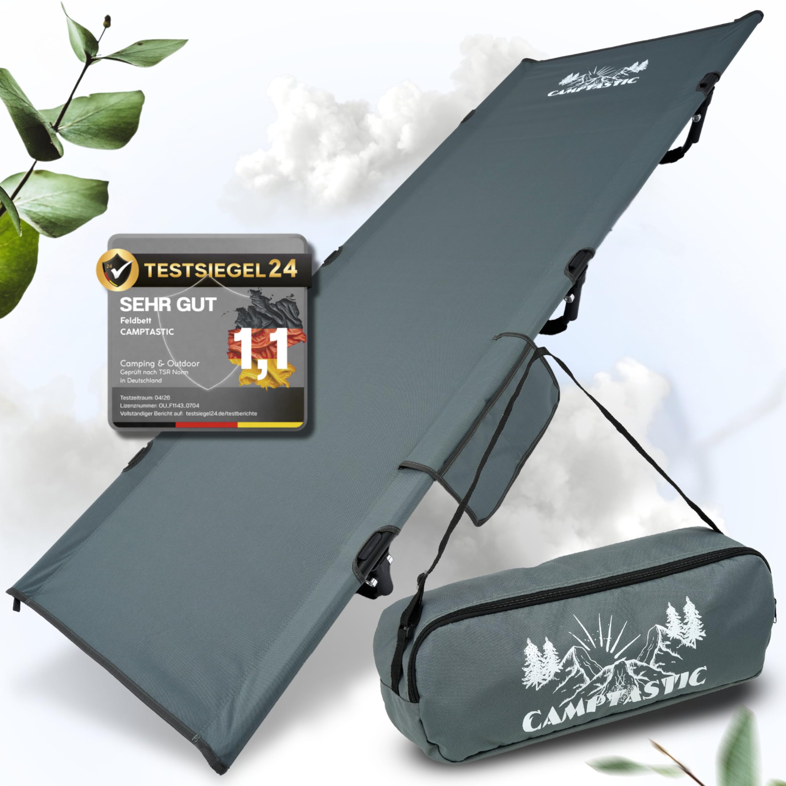 Camptastic Feldbett Ultraleicht kompakt 2,3 kg | Campingbett klappbar robust | Tragbare Campingliege für Wandern Outdoor Camping