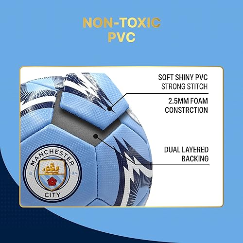 Miniatura 5 de Icon Sports Balón de fútbol oficial del Manchester City FC, MC154BLT, color blanco, talla 3