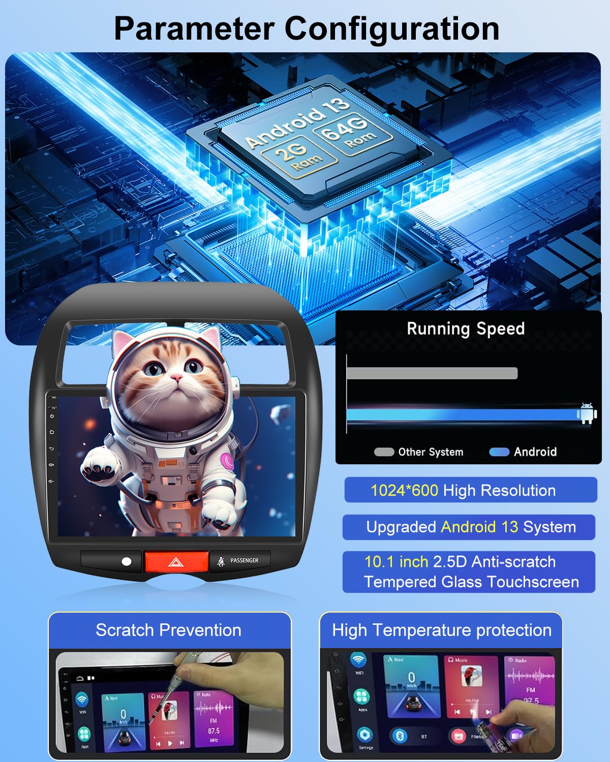 NHOPEEW Autoradio 2+64G per Mitsubishi ASX 2010-2016/Peugeot 4008 2012/Citroen C4 2007-2013 - Carplay senza fili e Android Auto - Stereo Android da 10,1 pollici con WiFi EQ GPS Mirror Link FM RDS