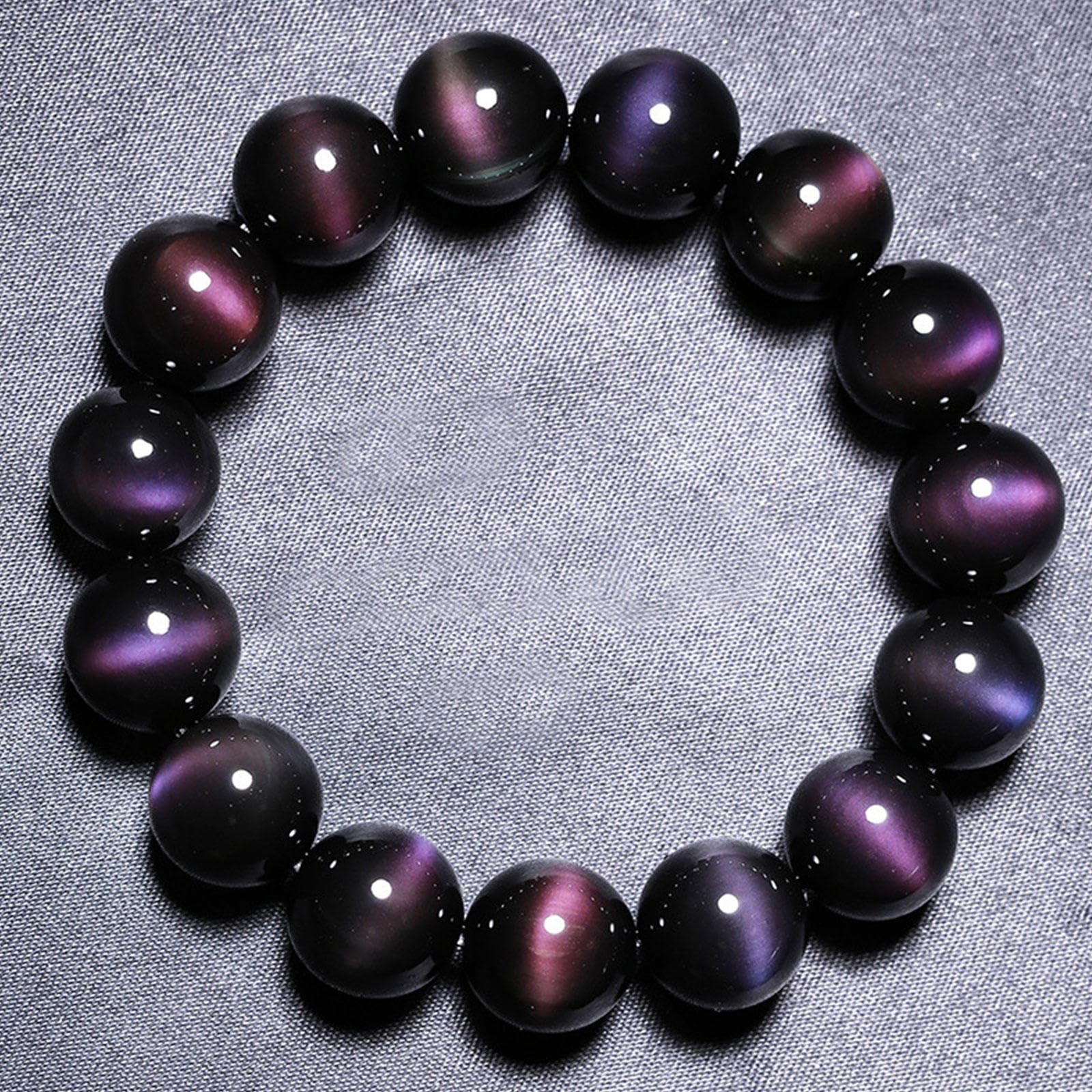 Bracciale In Cristallo di Ossidiana Leggera Arcobaleno Naturale, Pietra Preziosa Fatta a Mano Perline di Cristallo Tonde Bracciale Elasticizzato per Donne Uomini