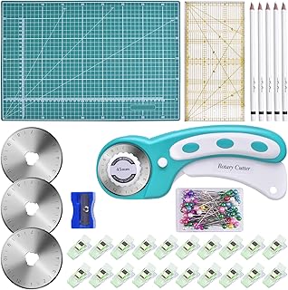133 Pcs Rotary Cutter Set - COODENKEY 45mm Cutter Kit with A3 Cutting Mat, 3 Replacement Blades, Patchwork Ruler, Craft Clips, Sewing Pins & Chalk - Perfect for Crafting, Patchworking, Knitting