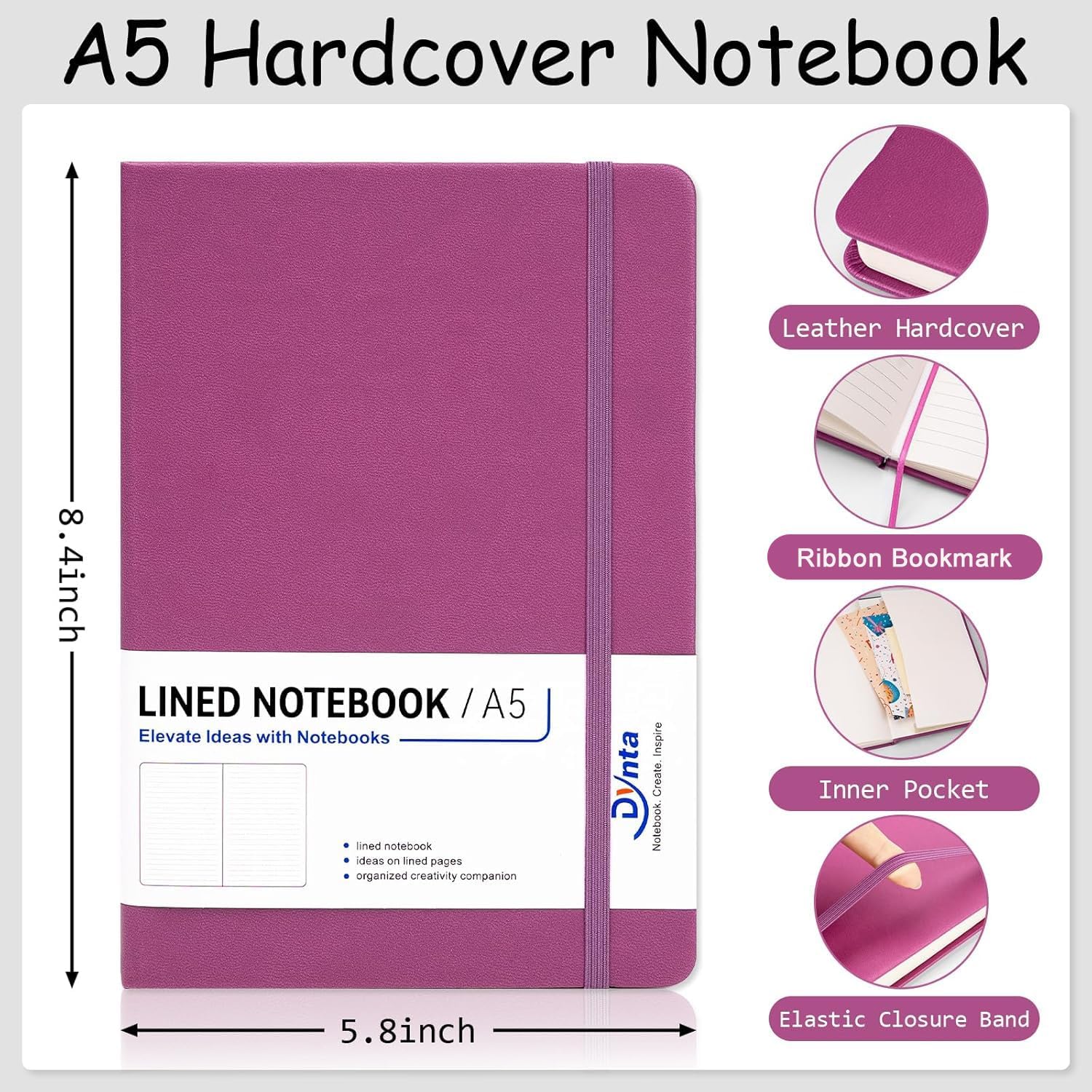 Dynta Lot de 20 journaux à couverture rigide en vrac, carnets lignés A5 pour le travail, 200 pages/100 feuilles, 14,7 x 21,3 cm, 10 couleurs lignées pour homme et femme