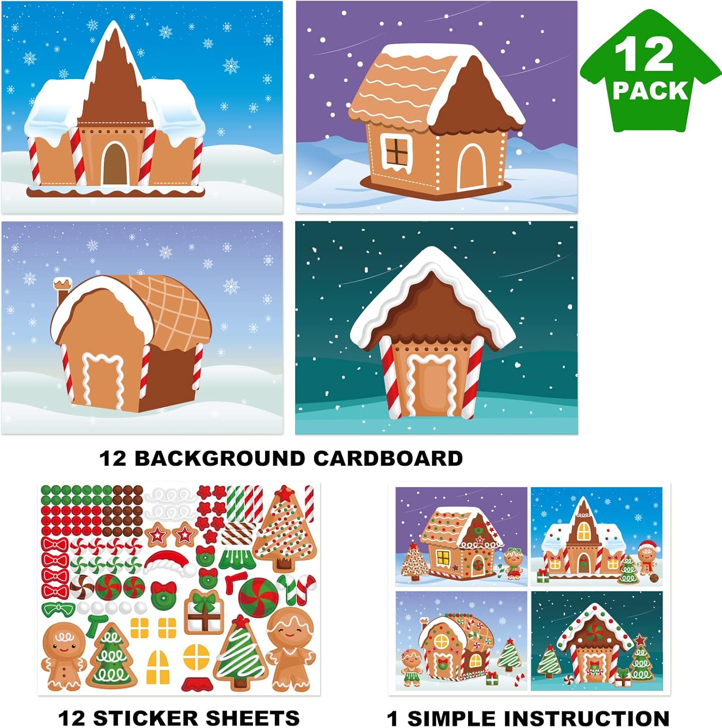 Fancy Land Make A Gingerbread House Stickers with Cardboard Backgrounds 12 Gingerbread House Stickers for Kids Christmas Holiday Party Crafts