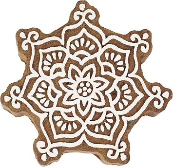 IBA Indianbeautifulart Textile Printing Block Asian Mandala Hand Carved Wooden Stamp Wood Block Printing Textile Stamps for Fabric/Pottery Blocks,4 Inch