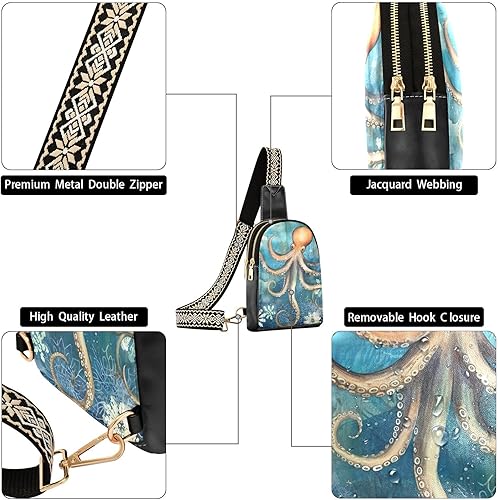 Miniatura 5 de Sling Backpack Octopus Vintage Sling Bag for Women Crossbody Shoulder Bag Leather Fanny Pack Chest Bag for Travel Hiking 202A1783