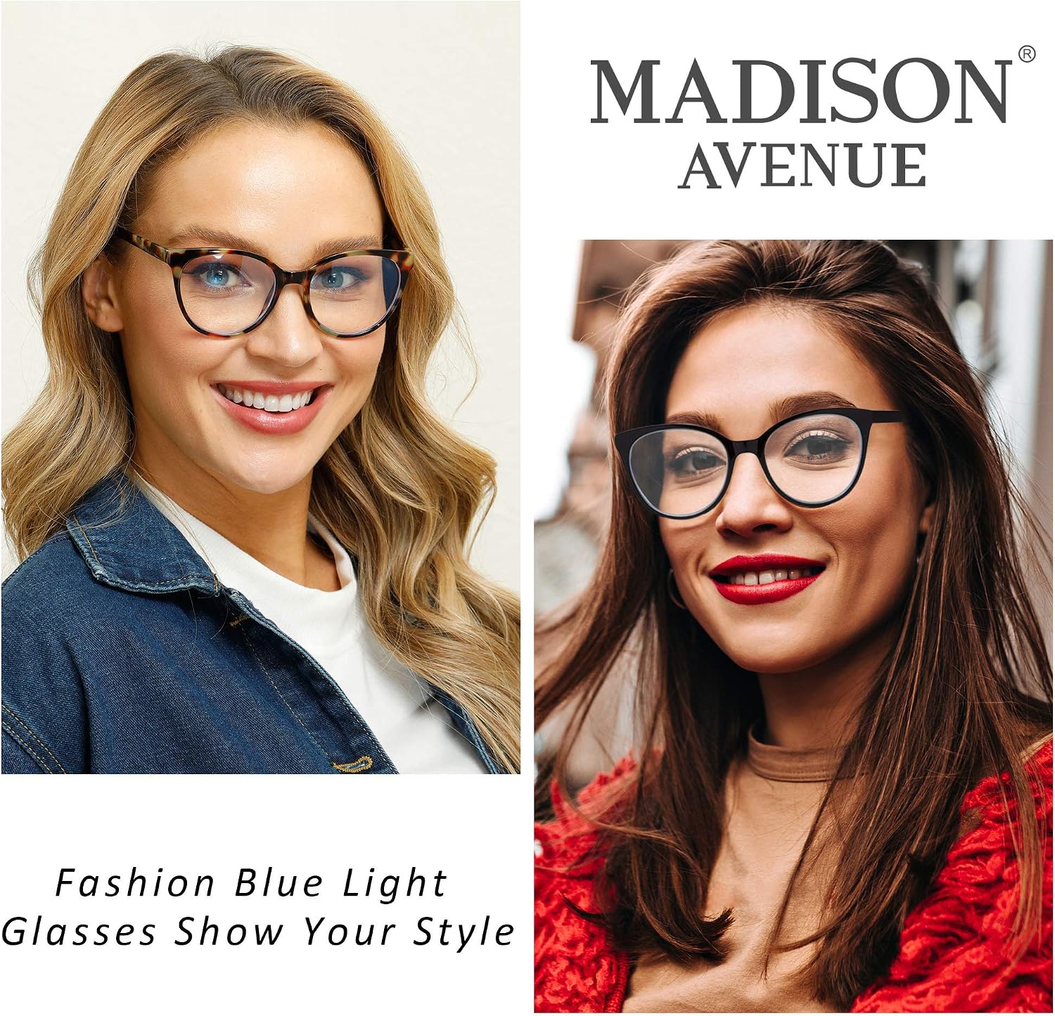 Madison Avenue 2 Pack Blue Light Blocking Glasses Oversized Cat Eye Blue Light Glasses for Women,Spring Hinges Anti Blue Ray Eyesatrain Computer Eyeglasses(Tortoise/Black)