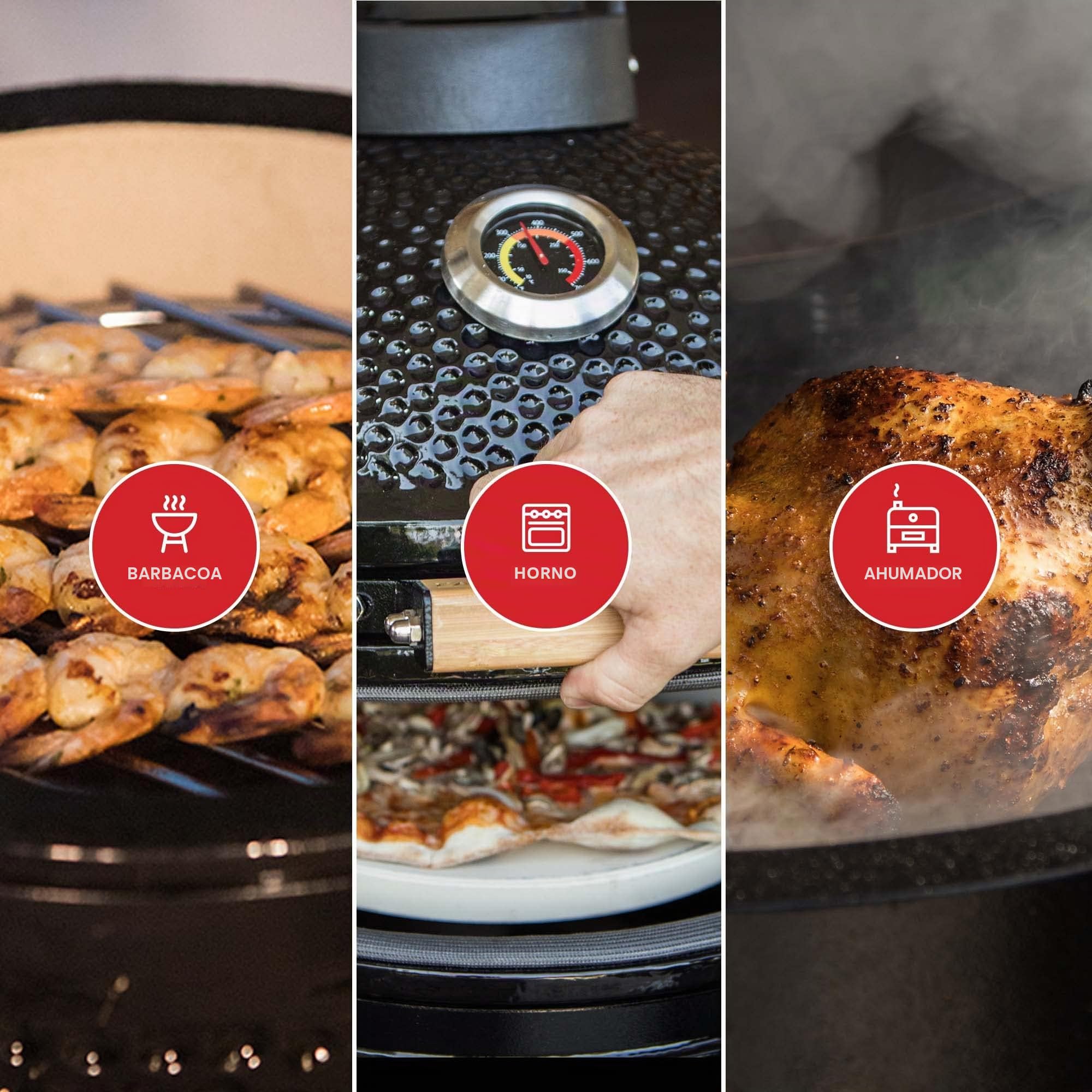 Kamado BONO BBQ Media - Barbacoa con 6 accesorios - Ø 51 Kamado Barbacoa con Accesorios - Parrilla ahumadora negra en la terraza, balcón o jardín
